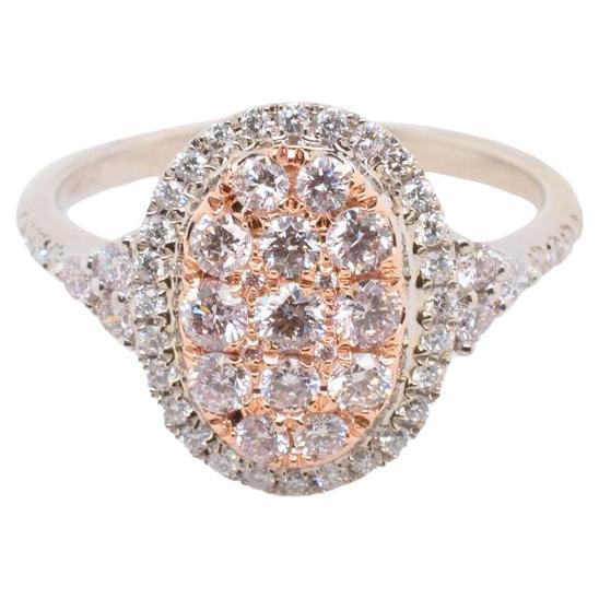 Ladies Cocktail Two Tone 14K White & Rose Gold Oval Shaped Halo Diamond Ring