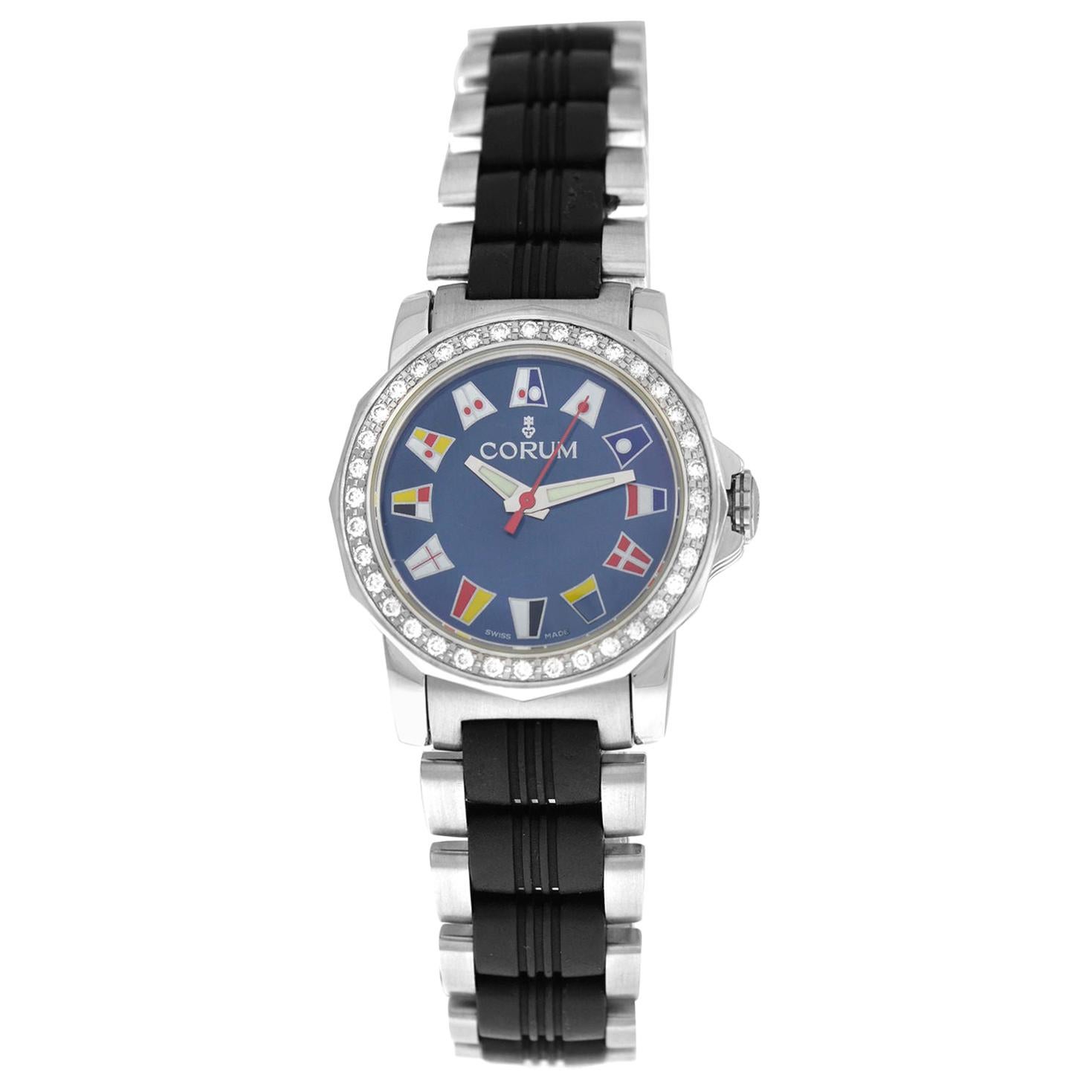 Ladies Corum Admirals Cup 039.440.47 Diamond Mother of Pearl Steel Quartz Watch For Sale