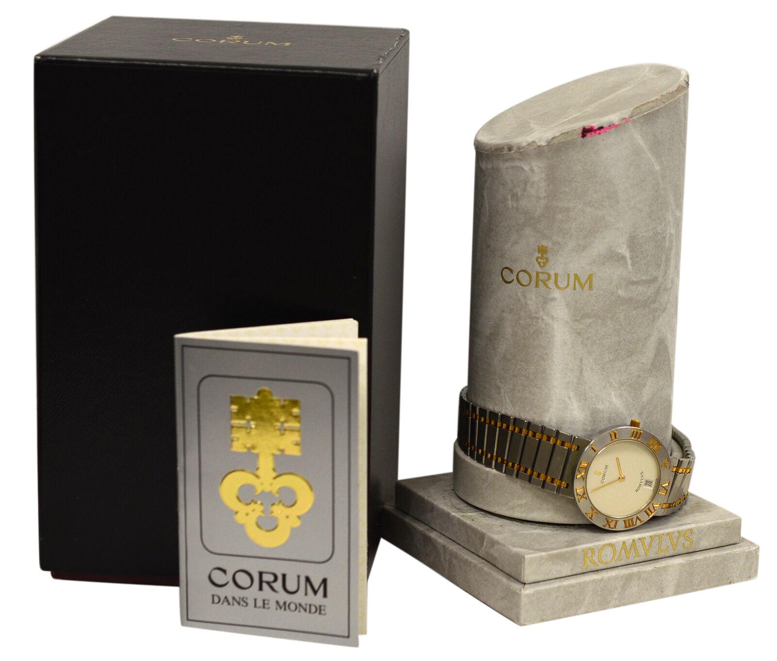 Brand	Corum
Model	Romvlvs 43.903.21V48
Gender	Ladies'
Condition	New store display
Movement	Swiss Quartz
Case Material	18K Yellow Gold and Stainless Steel
Bracelet / Strap Material	
18K Yellow Gold and Stainless Steel

Clasp / Buckle