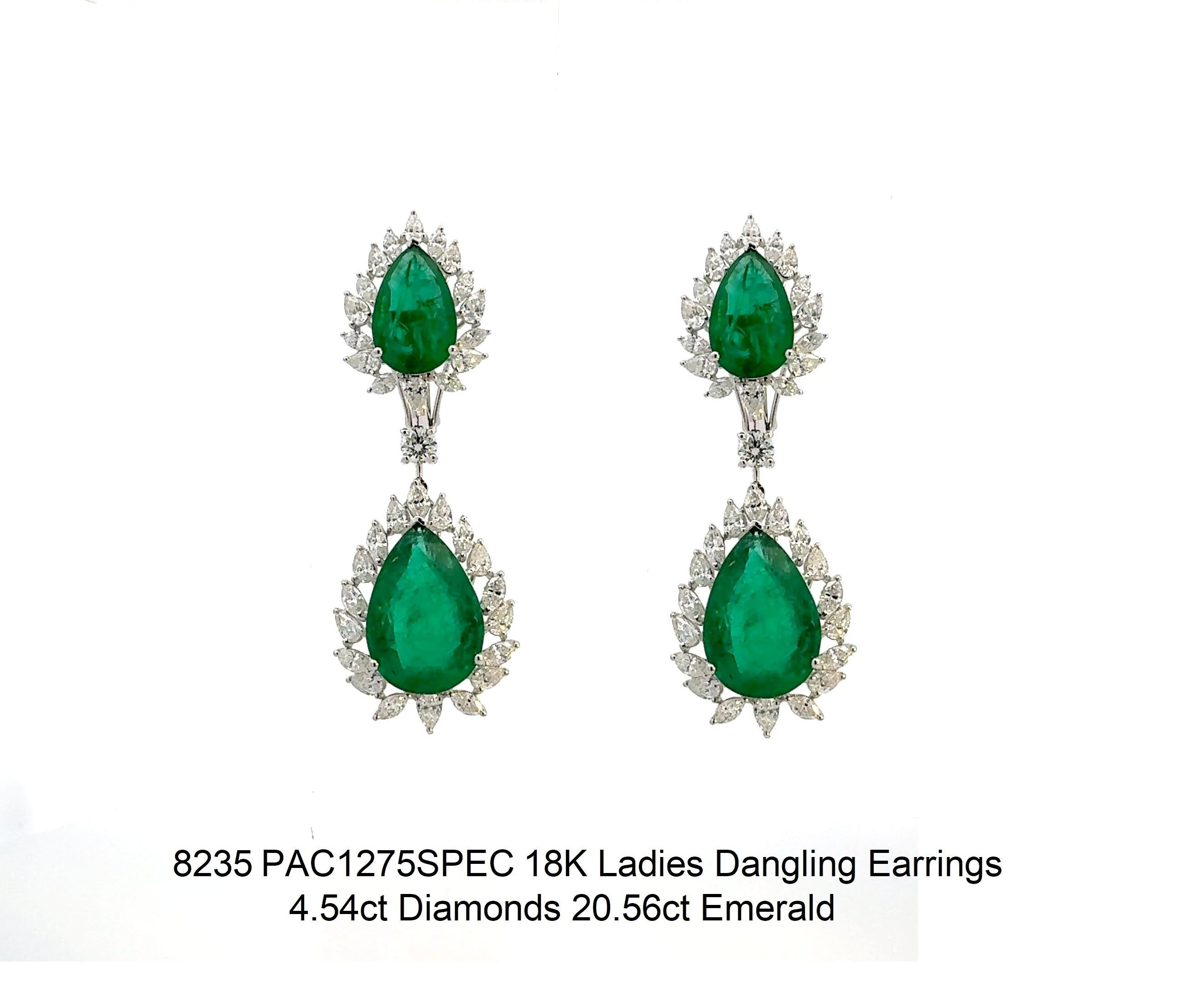 Taglio brillante Orecchini pendenti da donna con smeraldo e diamanti in vendita