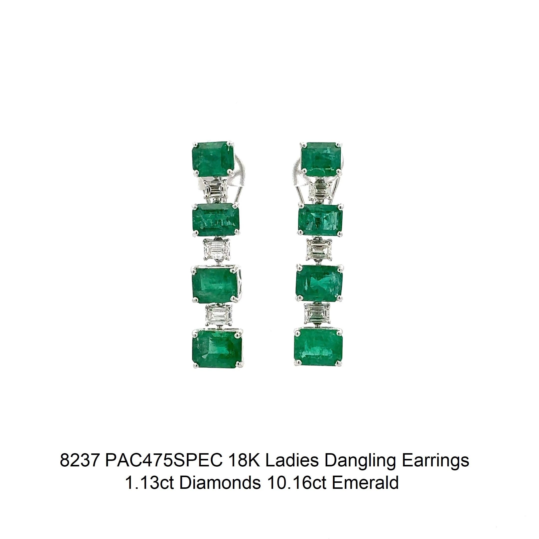 Taglio smeraldo Orecchini pendenti da donna con smeraldo e diamanti in vendita