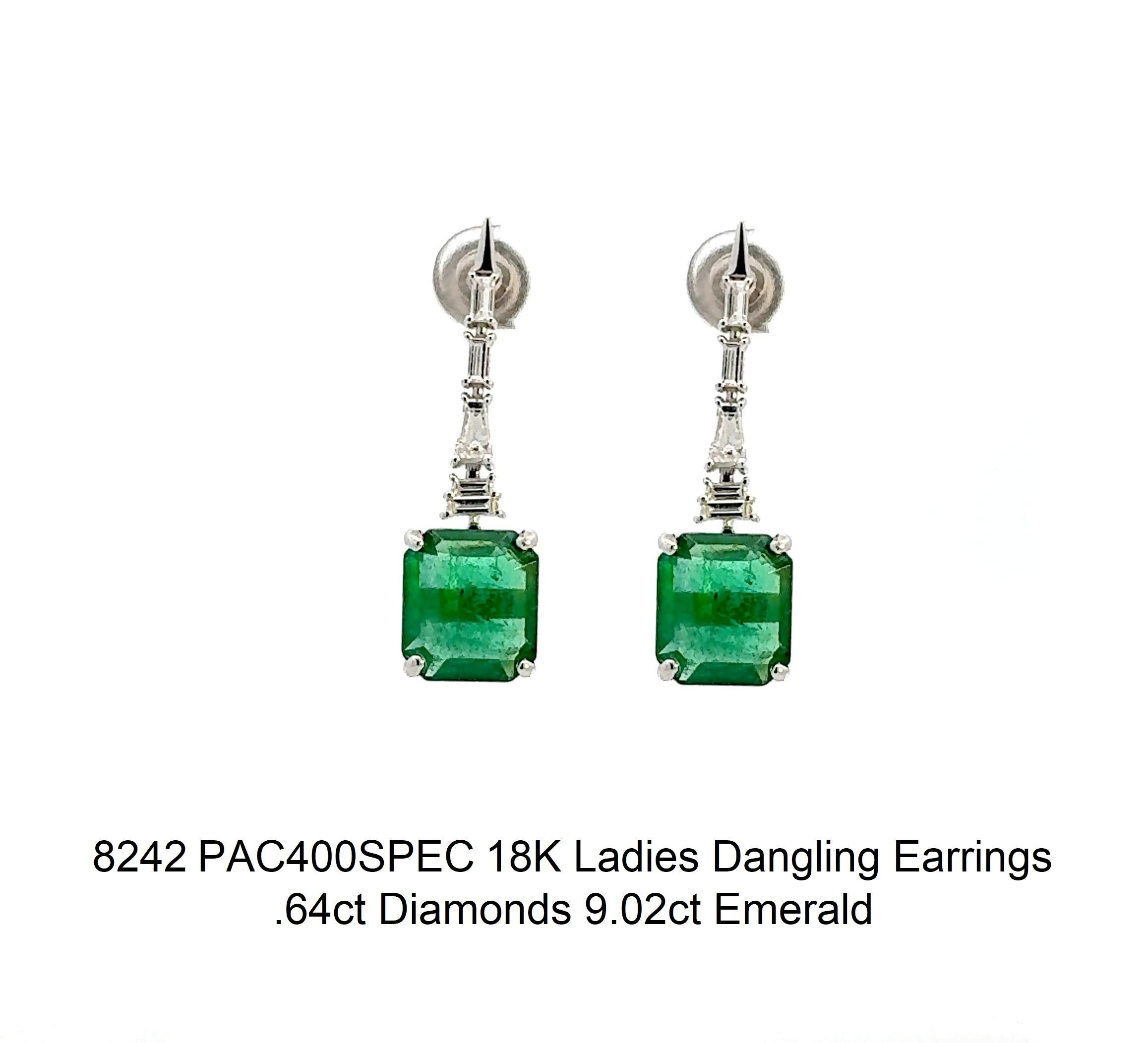 Taglio smeraldo Orecchini pendenti da donna con smeraldo e diamanti in vendita