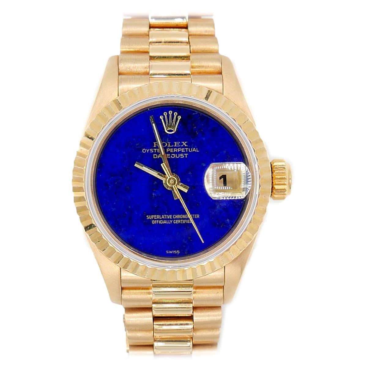 Ladies 18 Karat DateJust "President" with Original Lapis Dial 1995