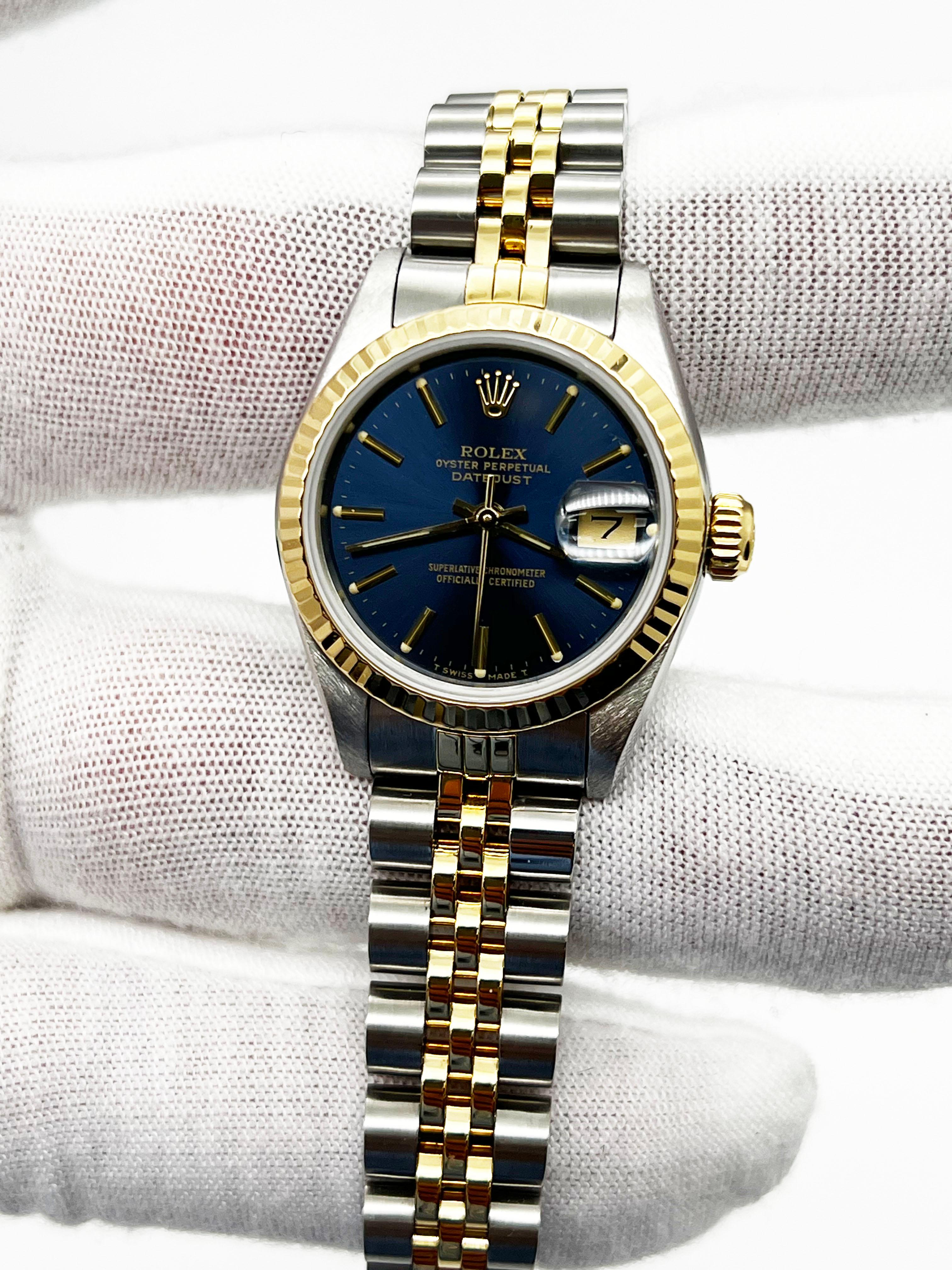 Damen Datejust 69173 Fabrik Blaues Zifferblatt 18K Gelbgold & Stahl 5