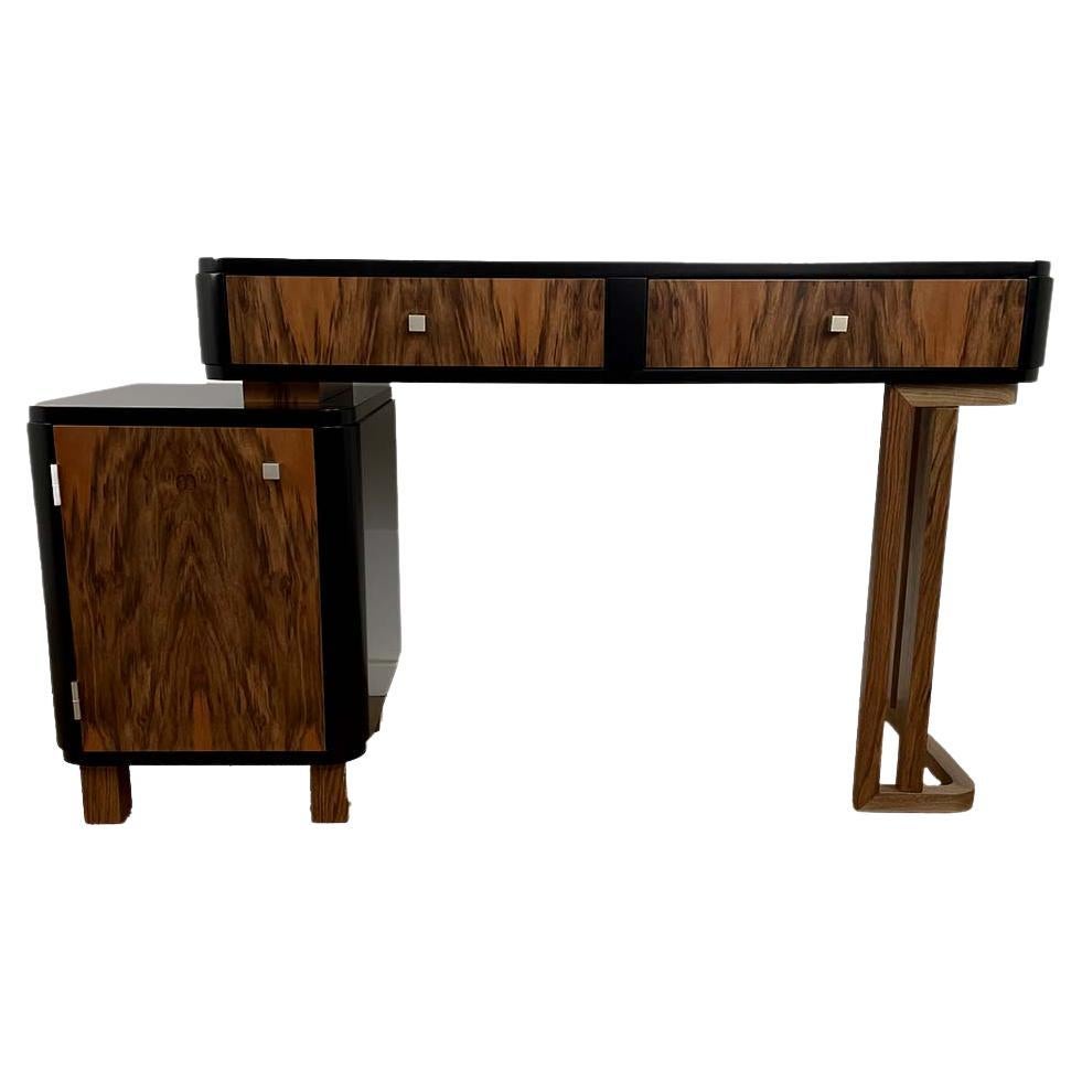 Ladies Desk Art Deco Style Dressing Table in Walnut and Maple For Sale