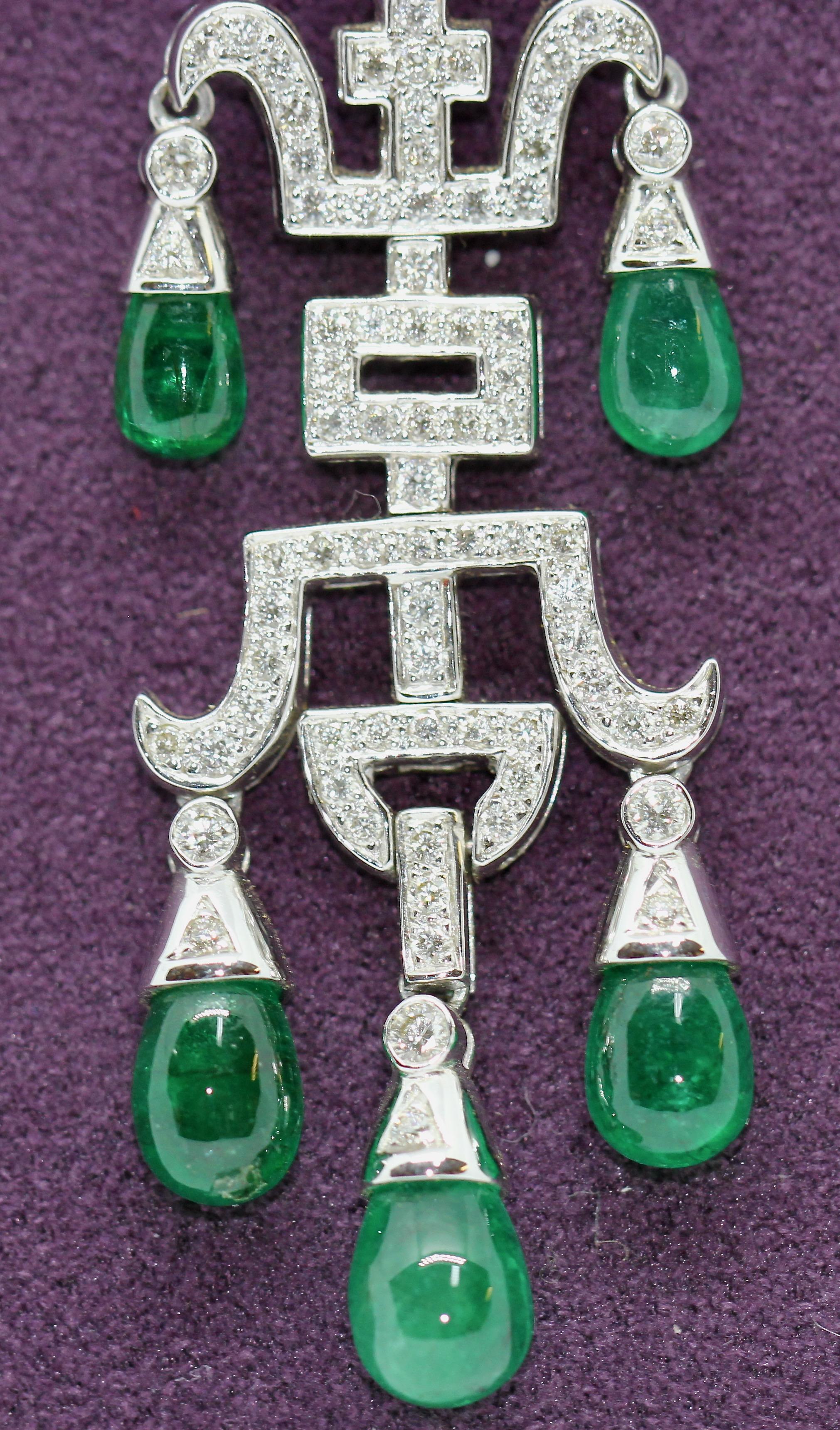 Damen-Diamant- und Smaragd-Anhänger, Halskette Enhancer, 18 Karat Weißgold (Moderne) im Angebot