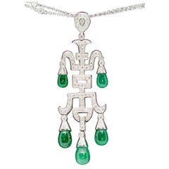 Ladies Diamond and Emerald Pendant, Necklace Enhancer, 18 Karat White Gold