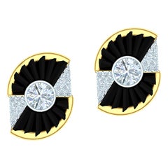 Ladies Diamond and Onyx Yellow and White Gold Earrings