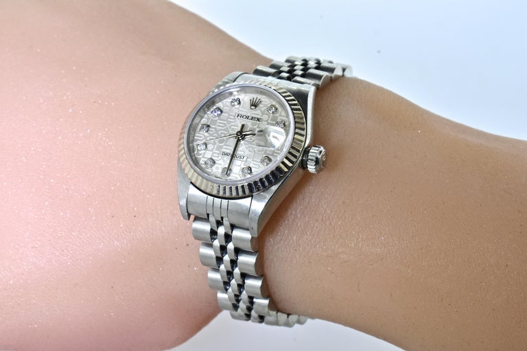Brilliant Cut Ladies Diamond Jubilee Dial Rolex with Date-Just Wrist Watch, c. 2008 For Sale