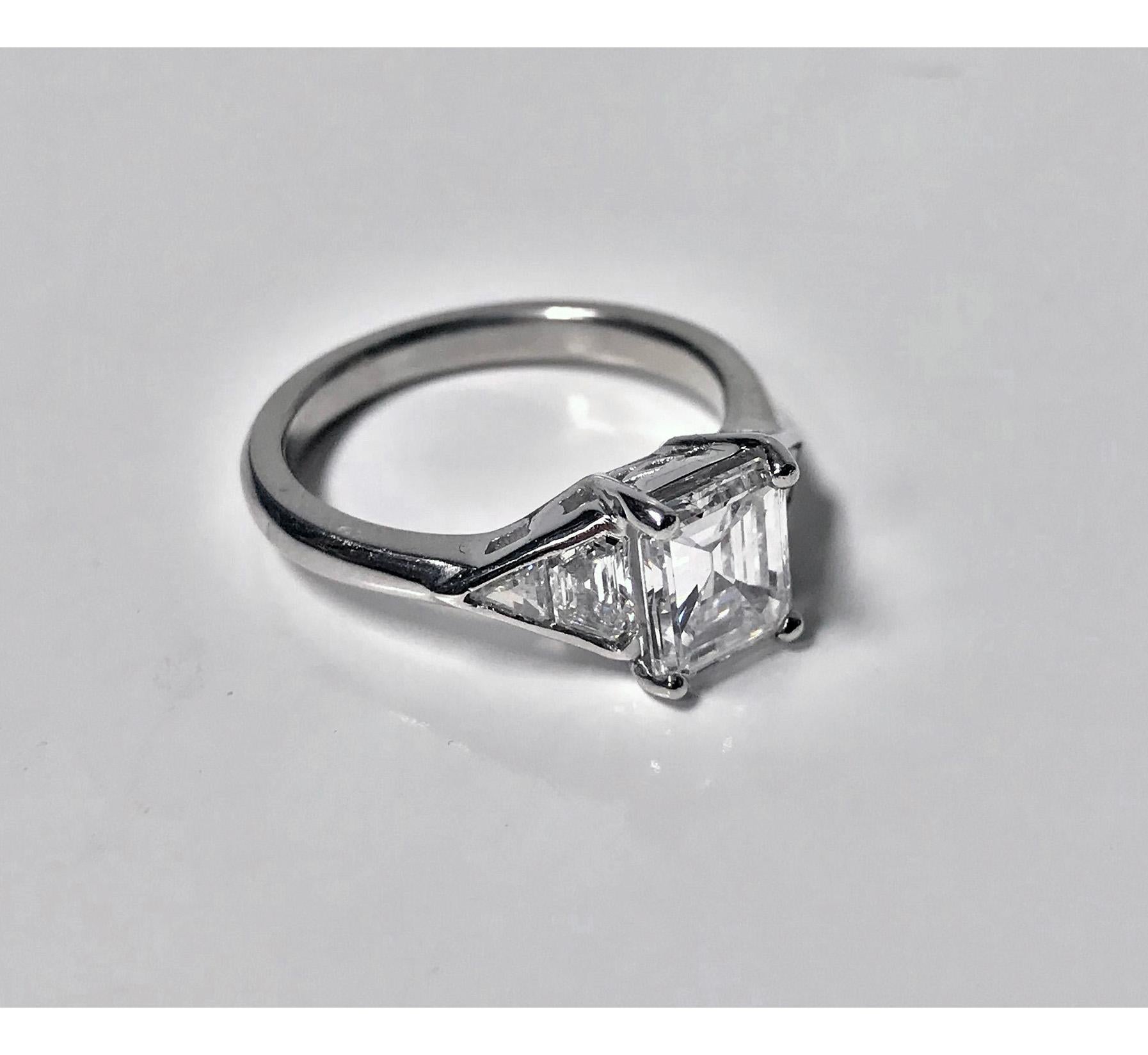 Women's or Men's Emerald Cut Diamond Platinum Ring, 20th Century