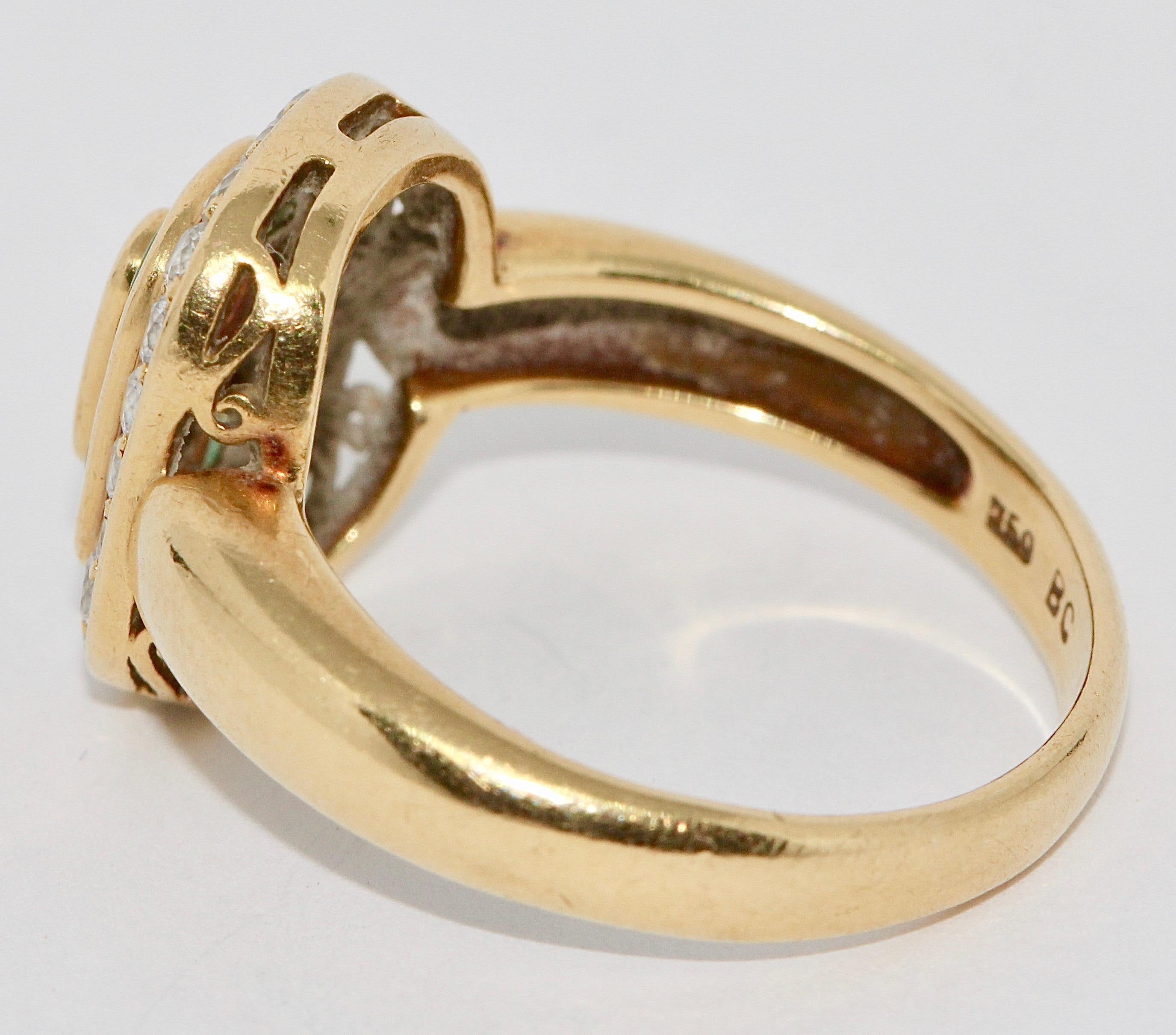 Modern Ladies Diamond Ring, 18 Karat Gold with Emeralds For Sale