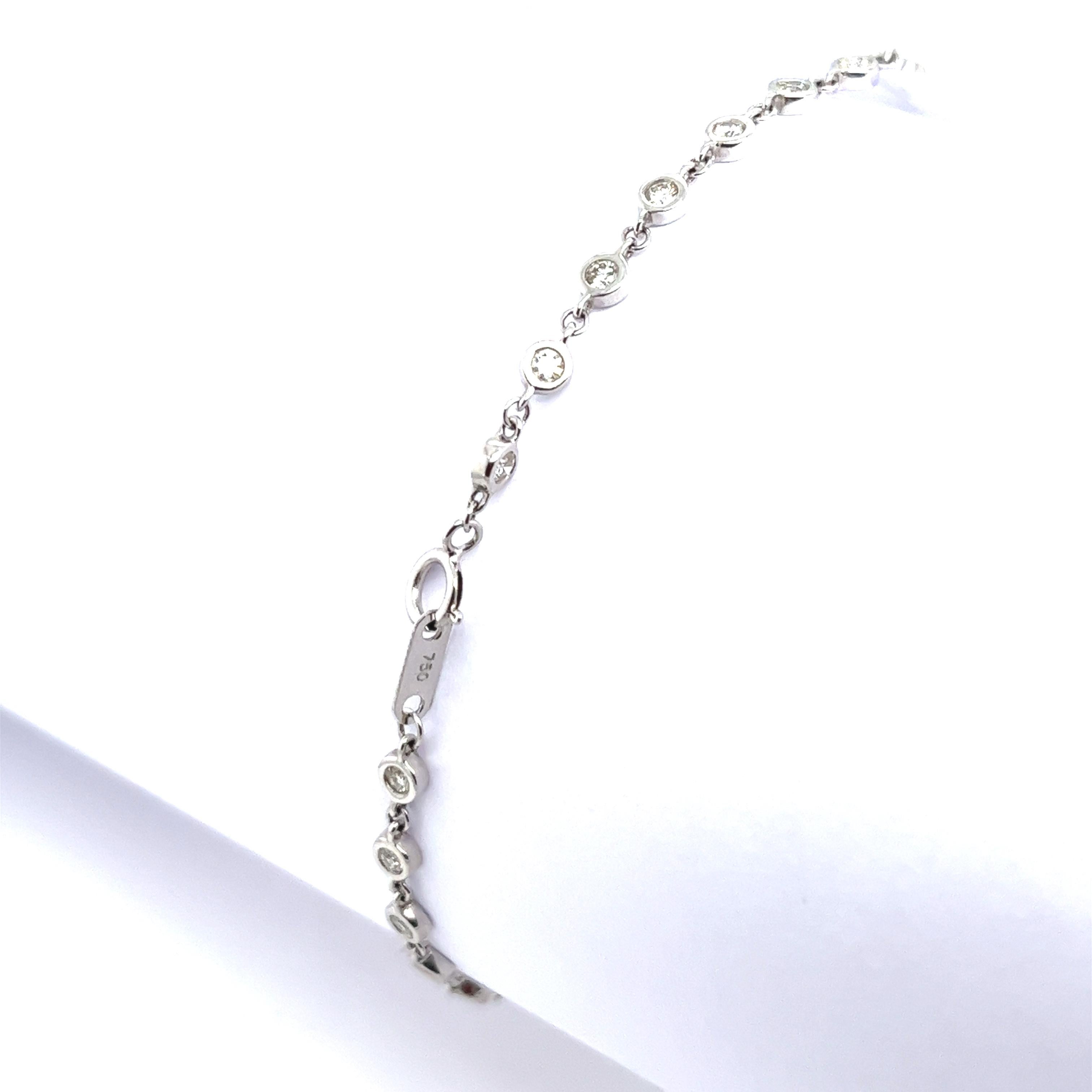 Women's Ladies Diamond Rubover Bracelet Set with 29 Bezel Diamonds in 18ct White Gold For Sale