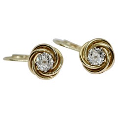 Ladies Diamond Stud, Dangle Earrings, 14 Karat Gold