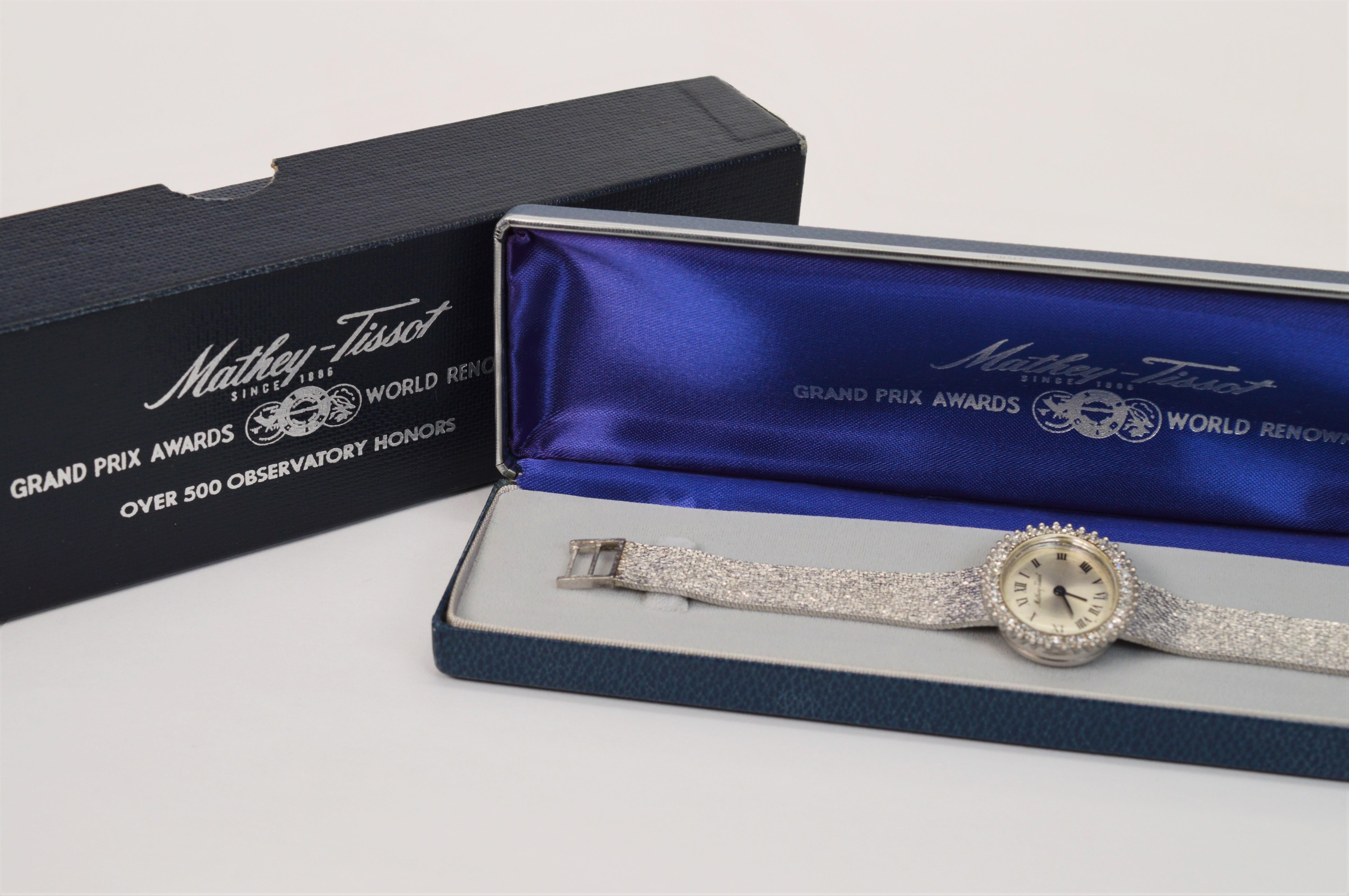Ladies Diamond White Gold Mathey Tissot Dress Watch w Original Box 2