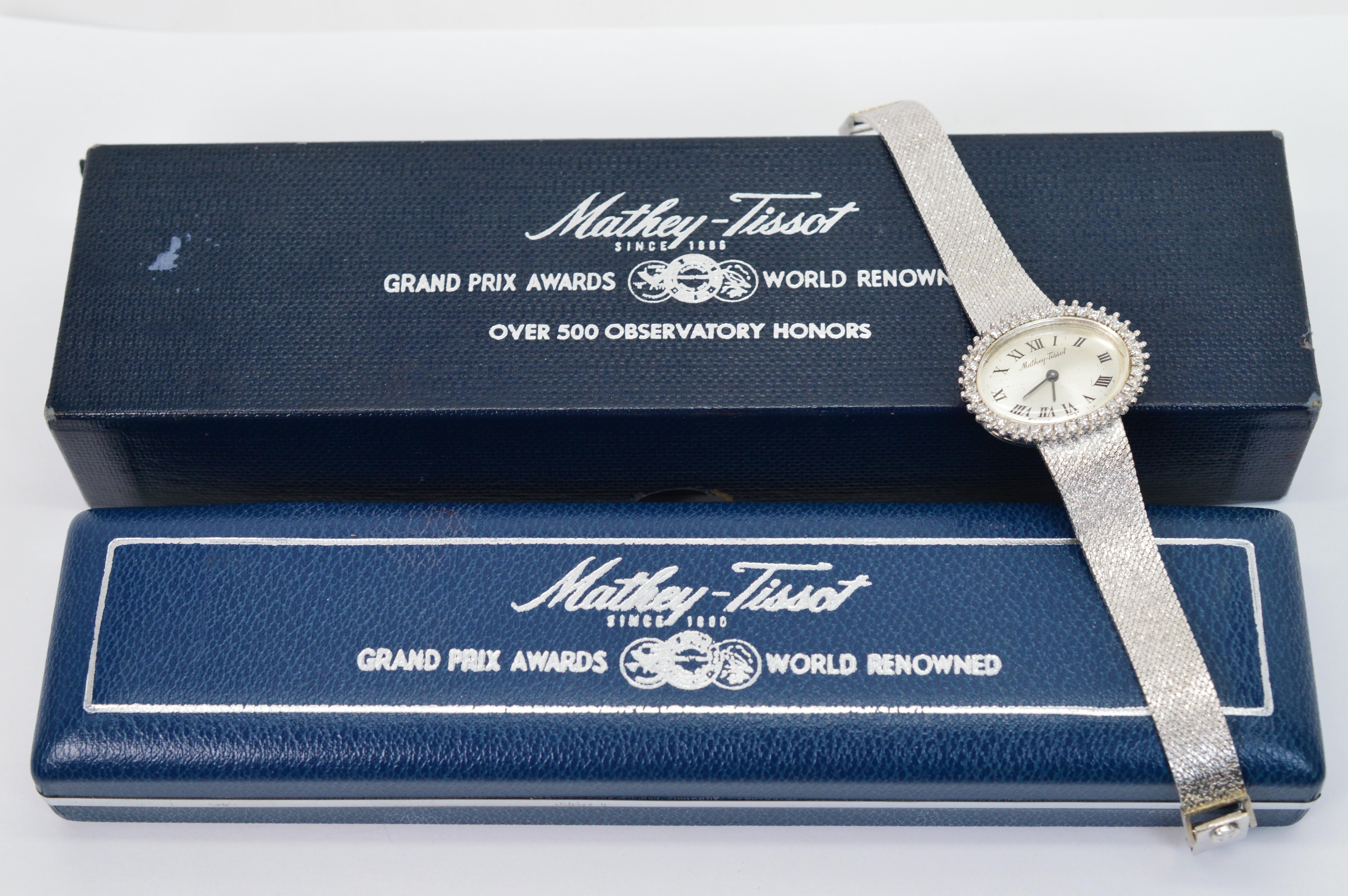 Women's Ladies Diamond White Gold Mathey Tissot Dress Watch w Original Box