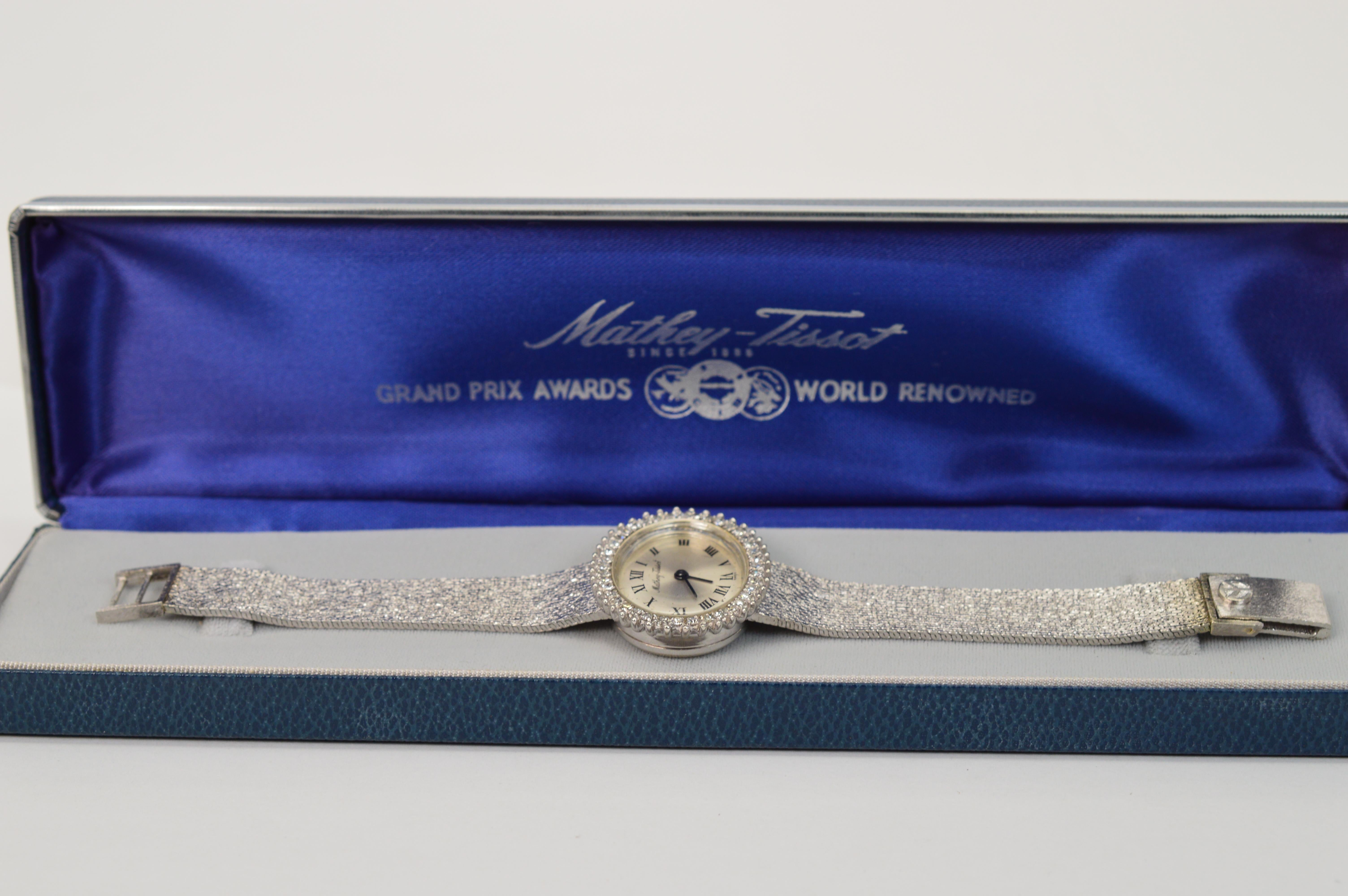 Ladies Diamond White Gold Mathey Tissot Dress Watch w Original Box 1