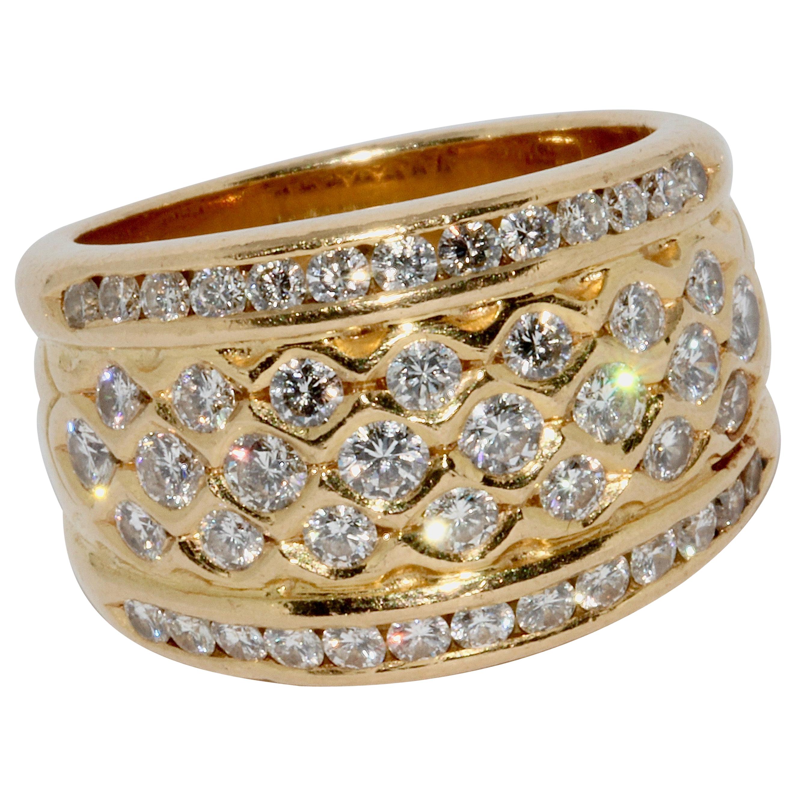 Ladies Dome Ring, 18 Karat Solid Gold with White Diamonds For Sale