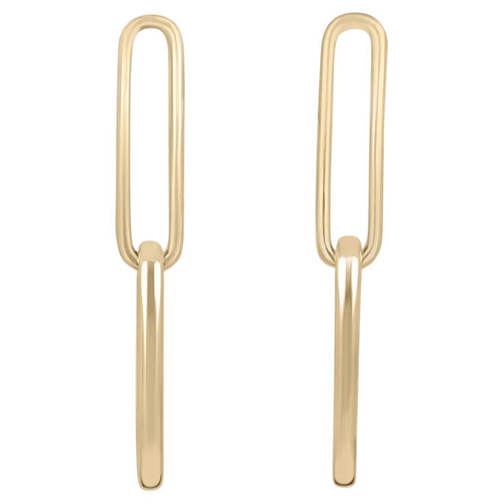 Ladies Double Paperclip Dangle Earrings in Solid Gold 14K For Sale