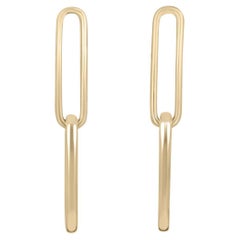 Ladies Double Paperclip Dangle Earrings in Solid Gold 14K