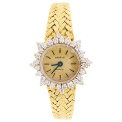 Montre habillée pour femme, cadran en quartz de Genève avec diamants de 1,50 carat et bracelet texturé en or