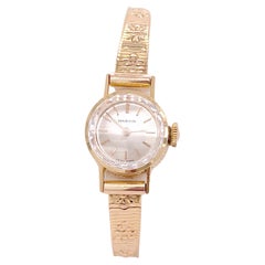 Vintage Ladies Dress Watch Marvin Brand, Floral Band and Round Dial, Circa 1945 14k Gold