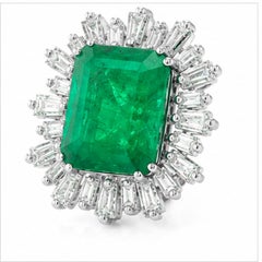 18K White Gold Art Nouveau Emerald and Diamond Dangle Earrings, 8.10ct