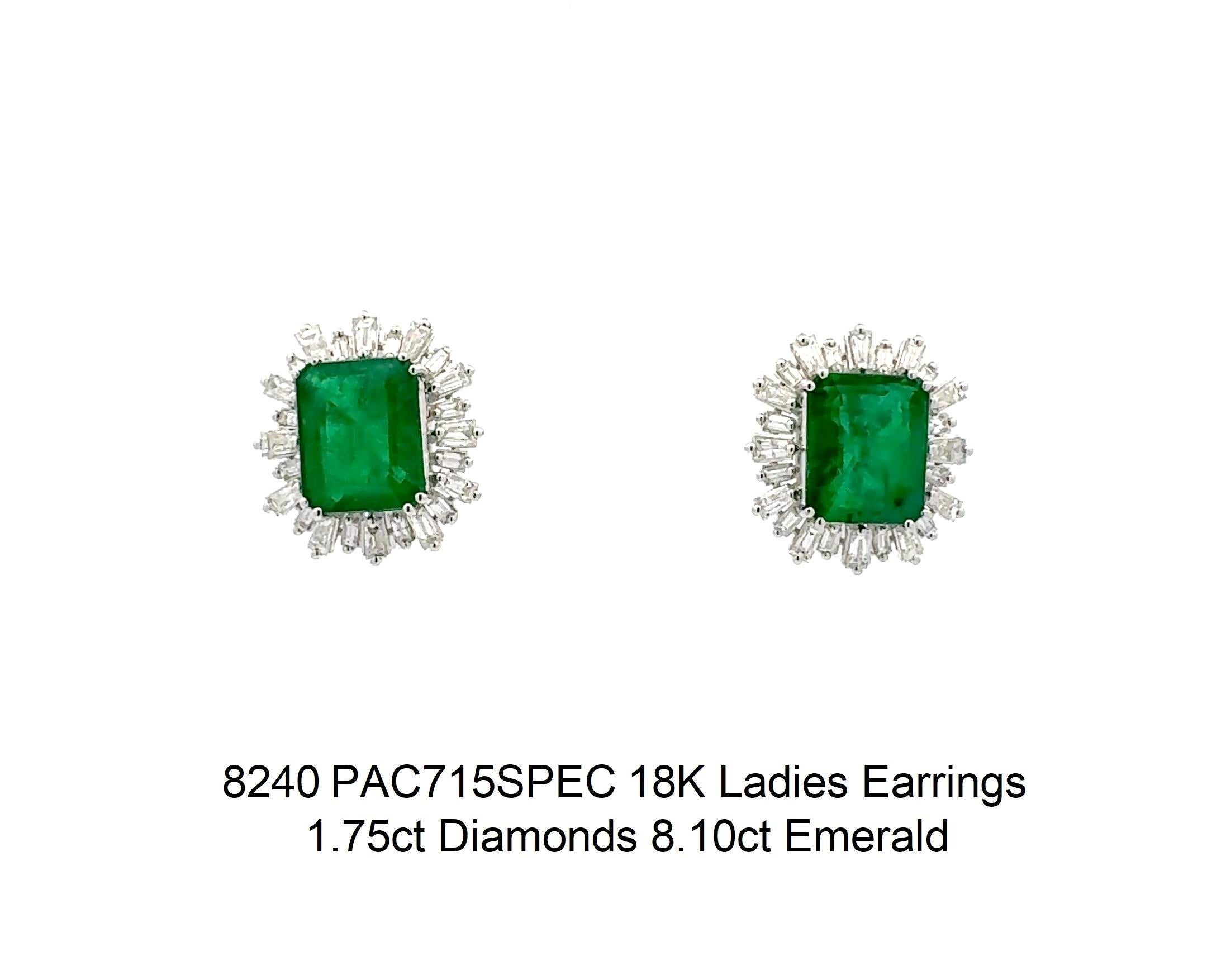 Taille émeraude Boucles d'oreilles pour dames avec émeraudes et diamants en vente