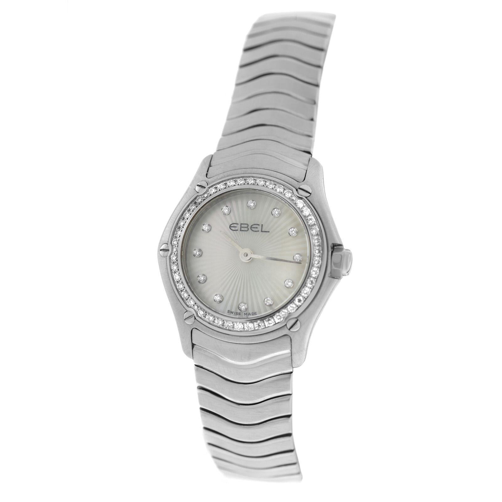 Ladies' Ebel 9003F14 Quartz Steel Mother of Pearl Diamond Watch For Sale 2