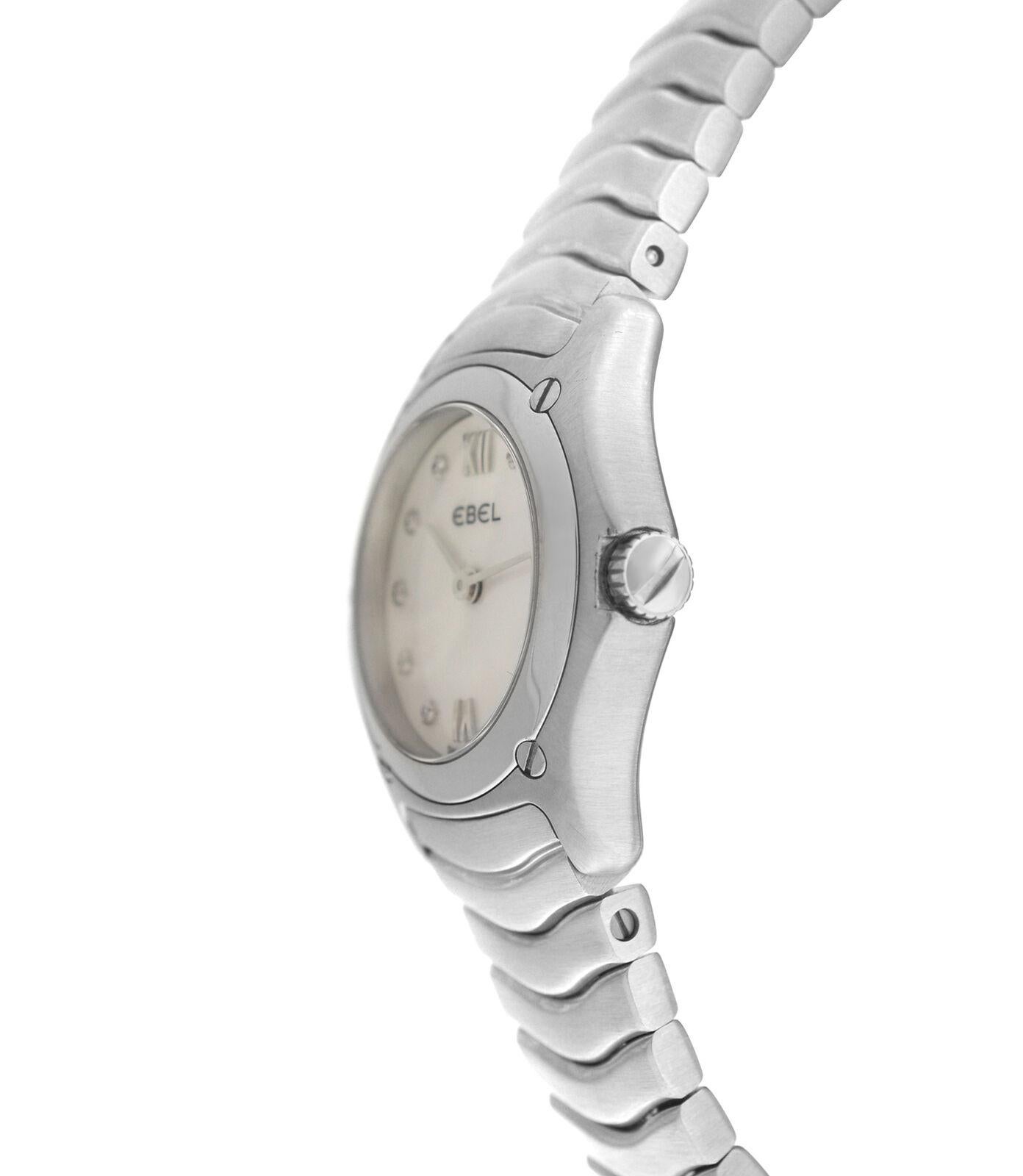 Women's Ladies Ebel 9157F11 Quartz Steel Mother of Pearl Diamond Watch For Sale