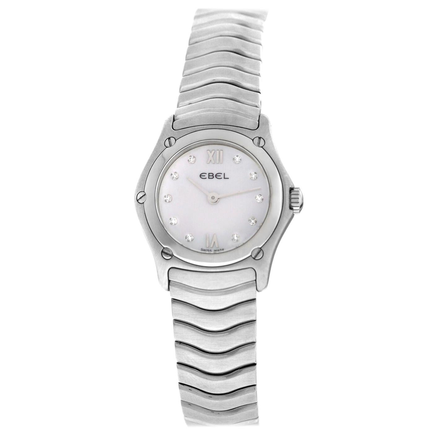 Ladies Ebel 9157F11 Quartz Steel Mother of Pearl Diamond Watch For Sale