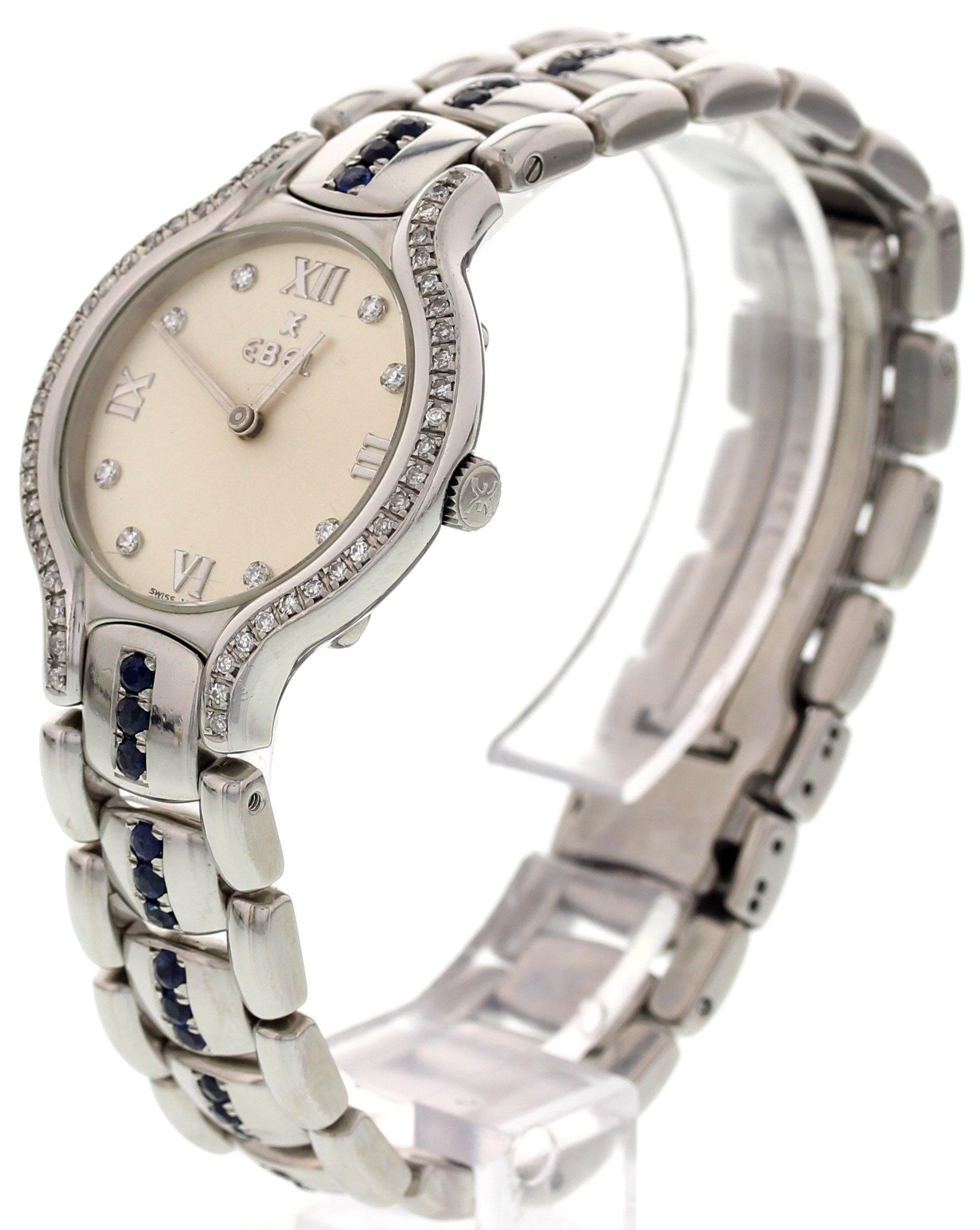 Ladies Ebel Beluga Stainless Steel with Diamonds and Sapphires E9157421 In Good Condition For Sale In New York, NY