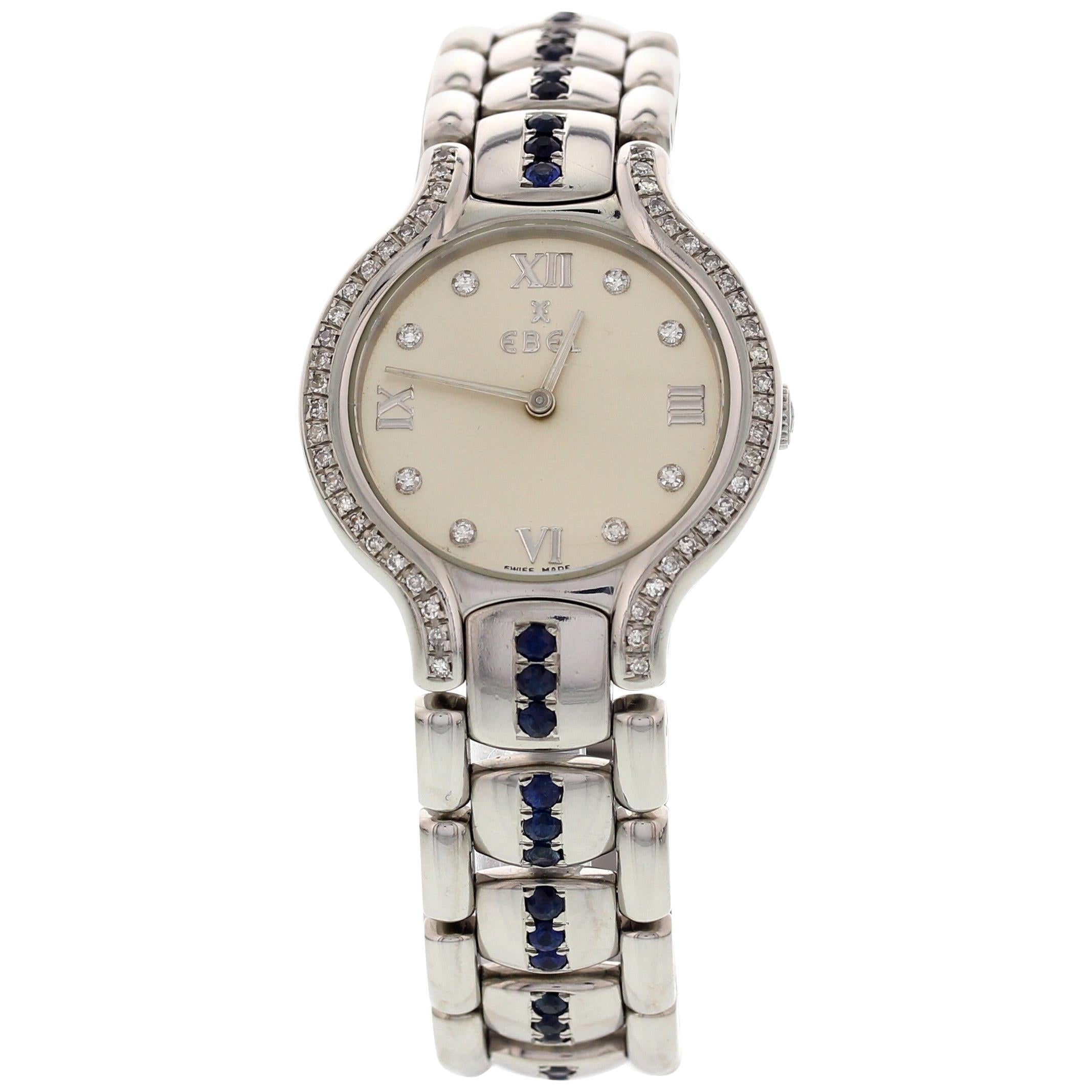 Ladies Ebel Beluga Stainless Steel with Diamonds and Sapphires E9157421 For Sale