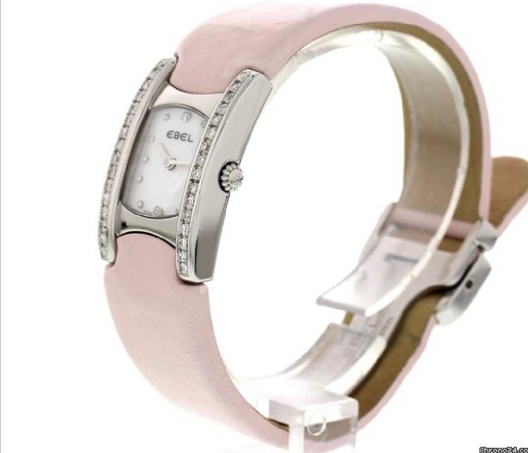 Damen Ebel Beluga Edelstahl mit Diamanten E9057a28-10, rosa Ledergürtel aus Leder (Rundschliff) im Angebot