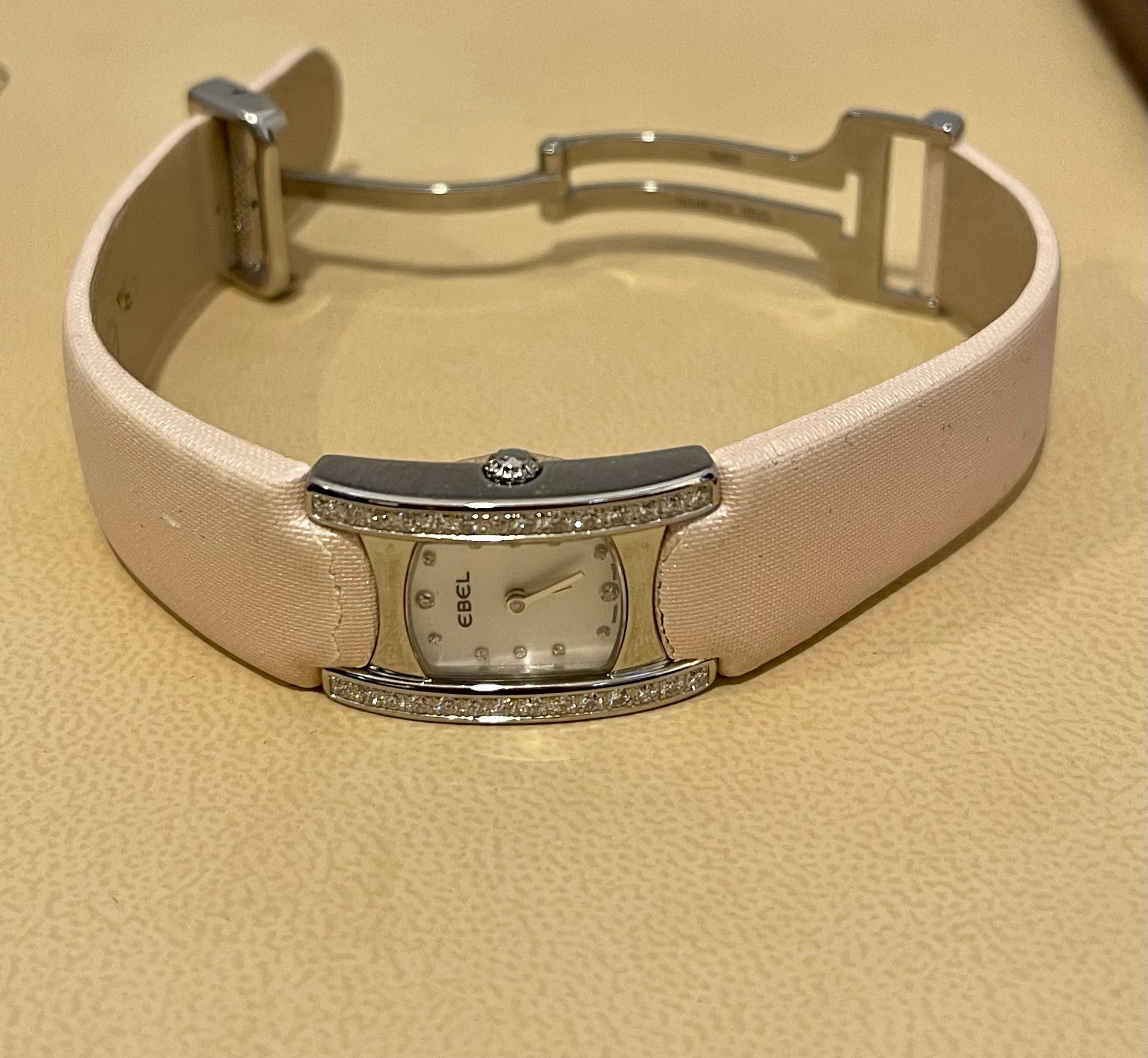 Ladies Ebel Beluga Stainless Steel with Diamonds E9057a28-10, Leather Pink Belt In Excellent Condition For Sale In New York, NY
