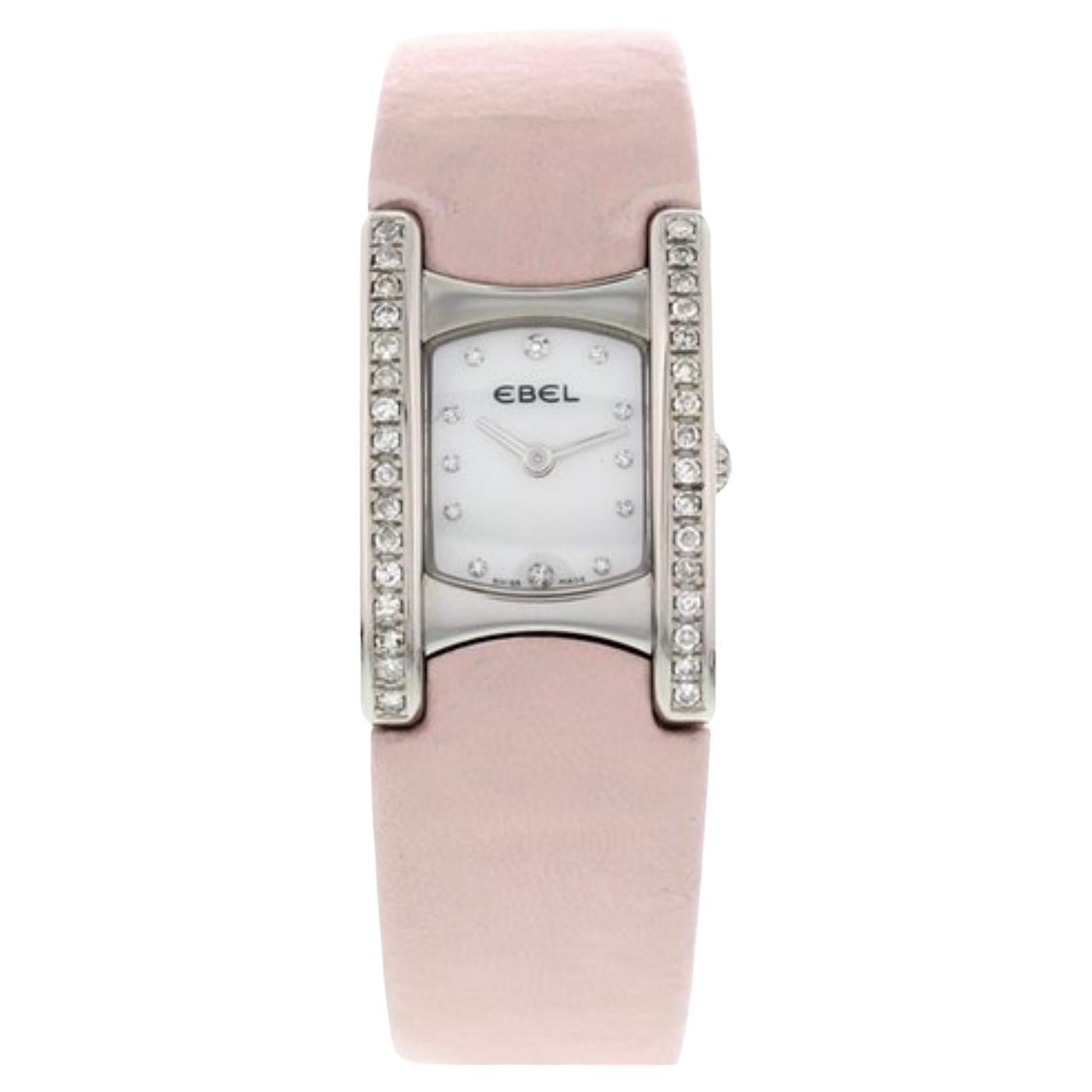 Damen Ebel Beluga Edelstahl mit Diamanten E9057a28-10, rosa Ledergürtel aus Leder im Angebot