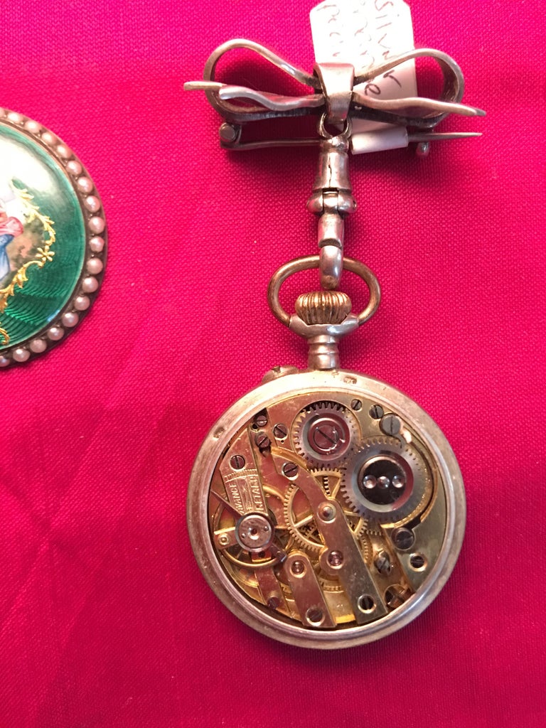 Ladies Enamel Brooch Fob Watch at 1stDibs