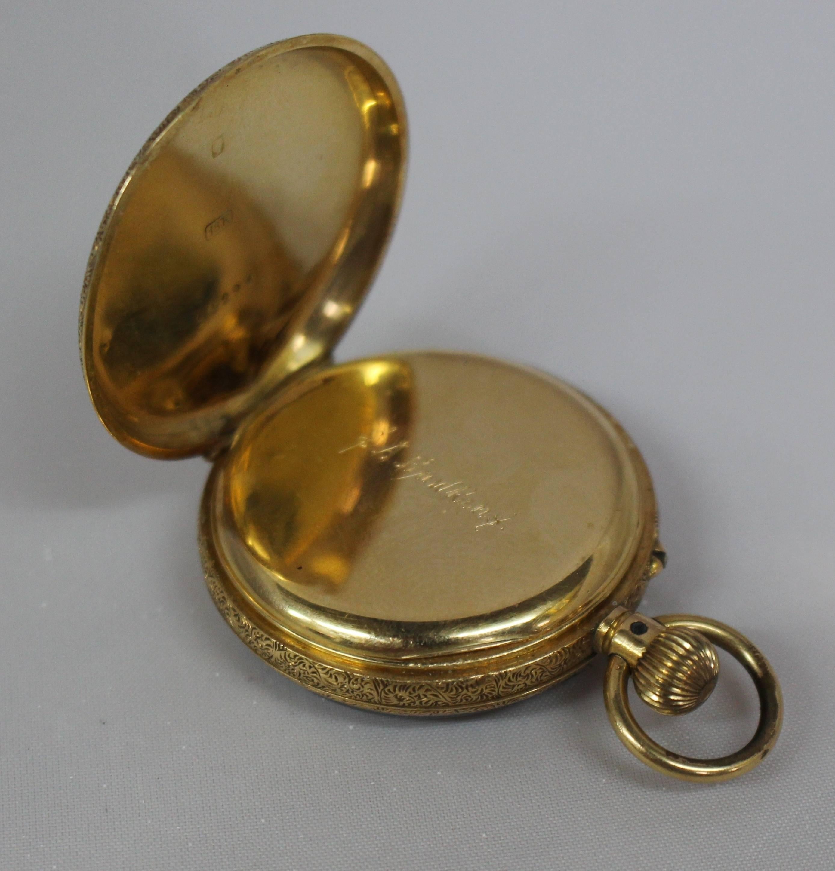 Ladies Engraved 18 Carat Gold Late Victorian Pocket Watch In Excellent Condition In Worcester, Worcestershire