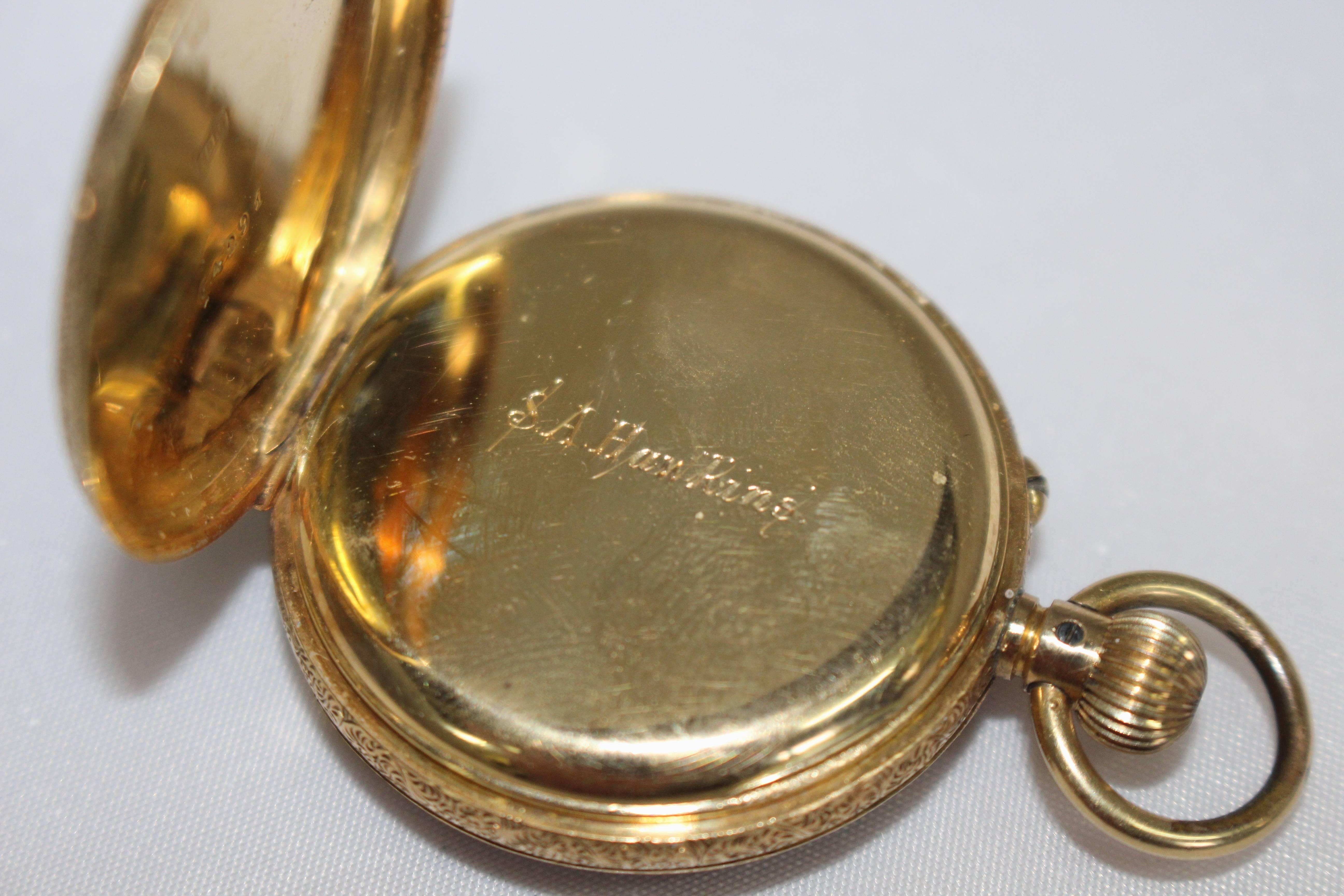 19th Century Ladies Engraved 18 Carat Gold Late Victorian Pocket Watch