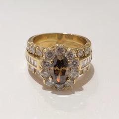 Ladies Fancy Deep Brown Oval Diamond Halo Wide Ring 1.18 Carat 18 Karat Gold