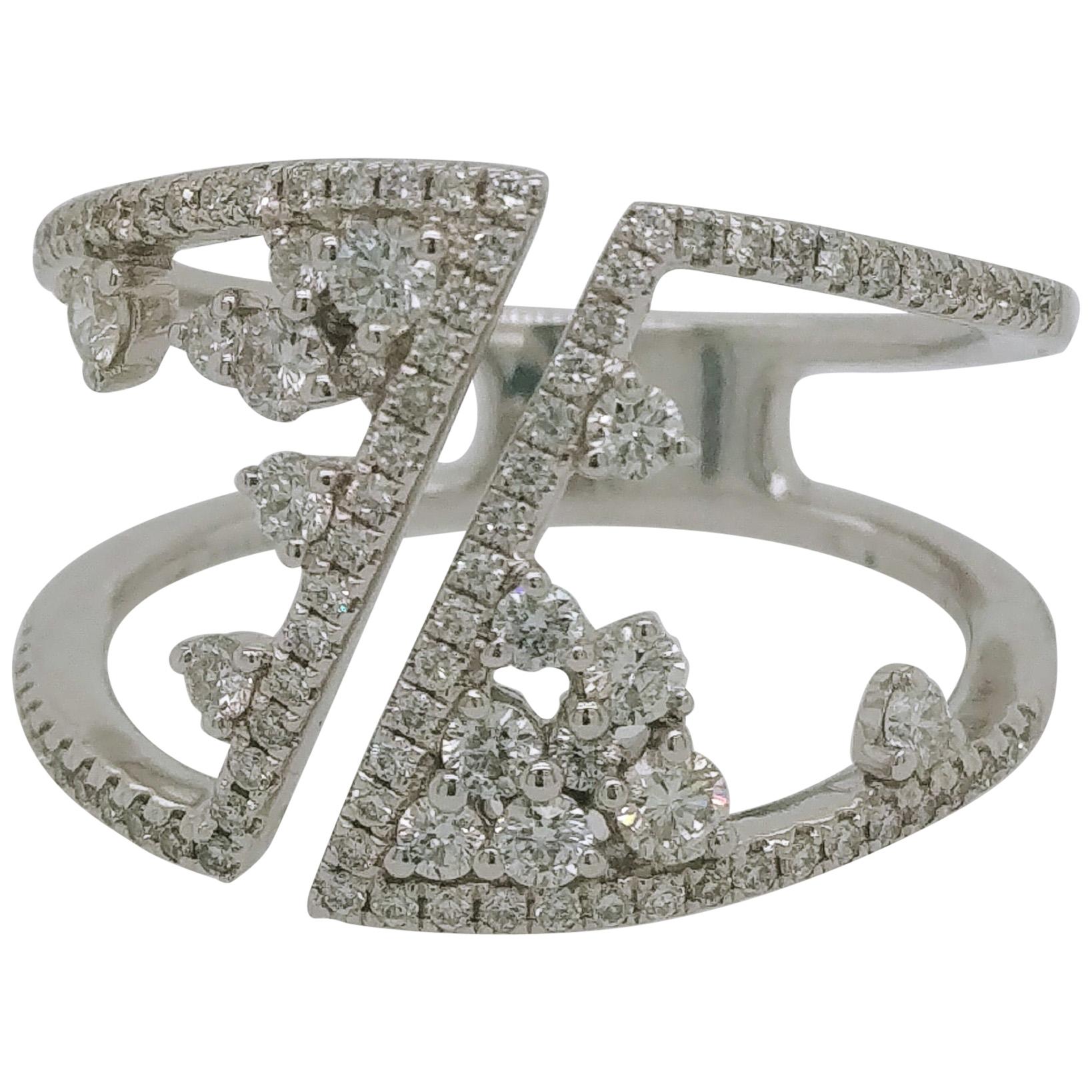 Ladies Fashion Diamond Scatter Style Ring 0.64 Carat 14 Karat White Gold For Sale