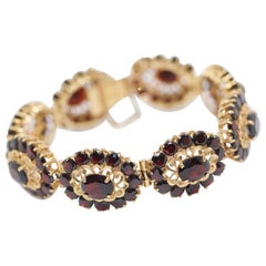 Antique Ladies Garnet Bracelet, 14 Karat Gold