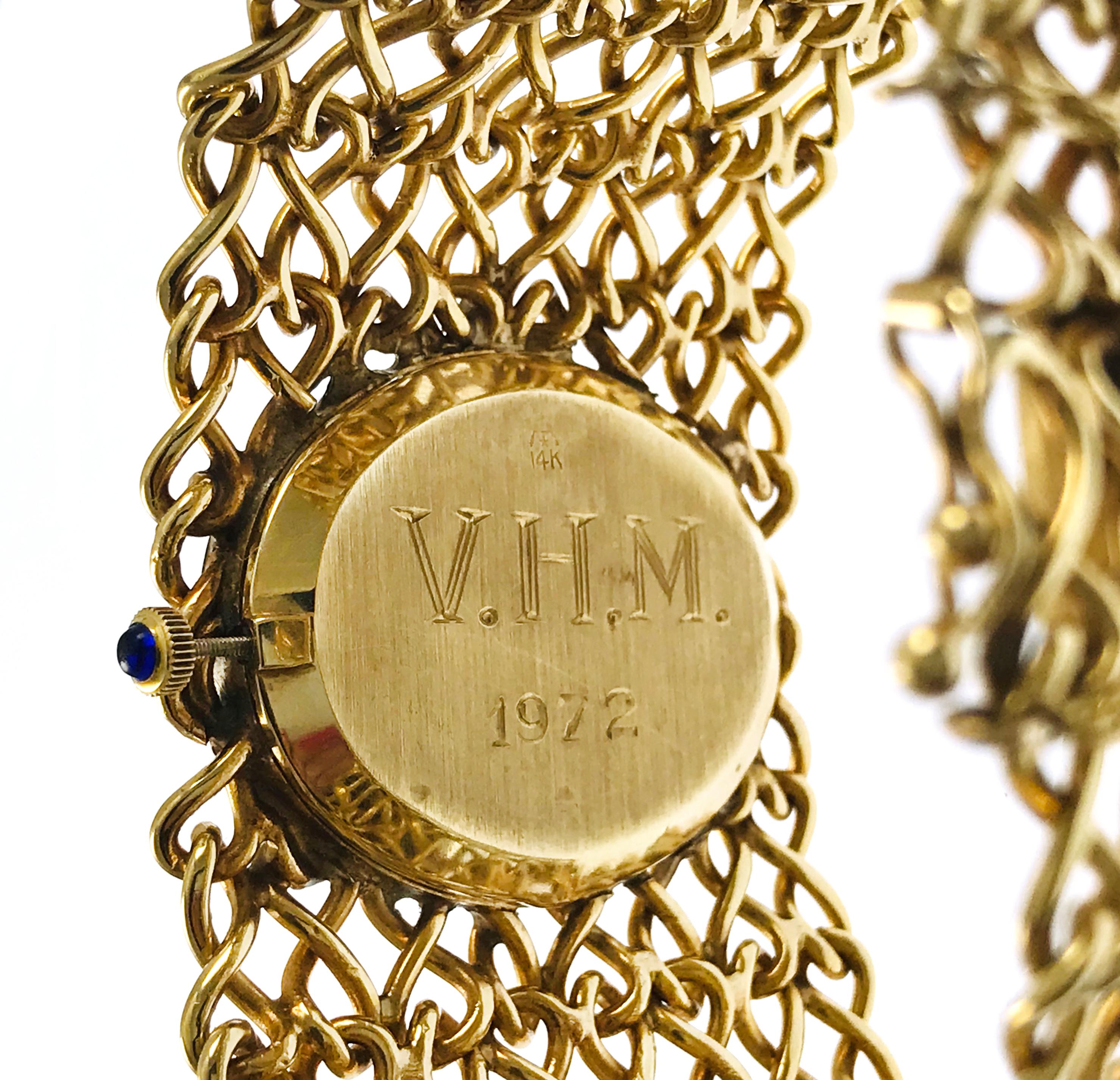 Round Cut Geneva Ladies Yellow Gold Diamond Bracelet Watch, Circa 1970s