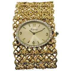 Vintage Geneva Ladies Yellow Gold Diamond Bracelet Watch, Circa 1970s