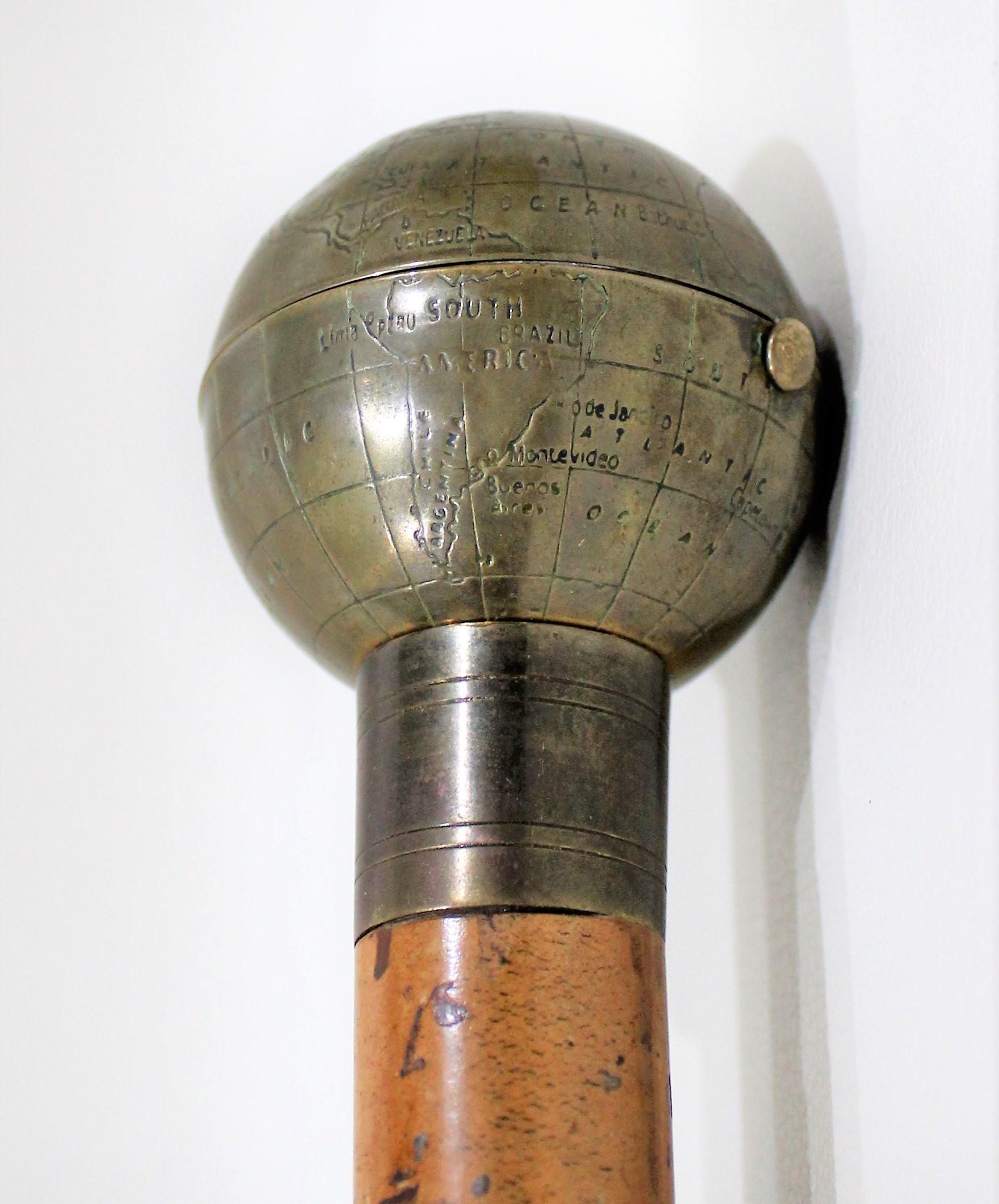 Ladies Globe Walking Stick Cane Which Opens to Compact with Mirror at