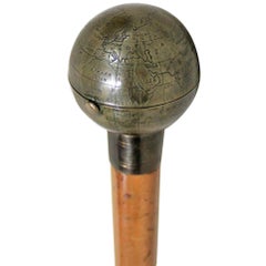Antique Ladies Globe Walking Stick Cane Which Opens to Compact with Mirror