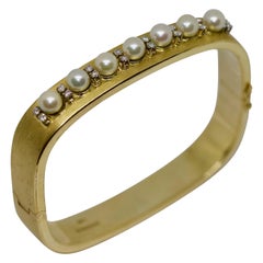 Vintage Ladies Gold Bangle, with Pearls and Diamonds