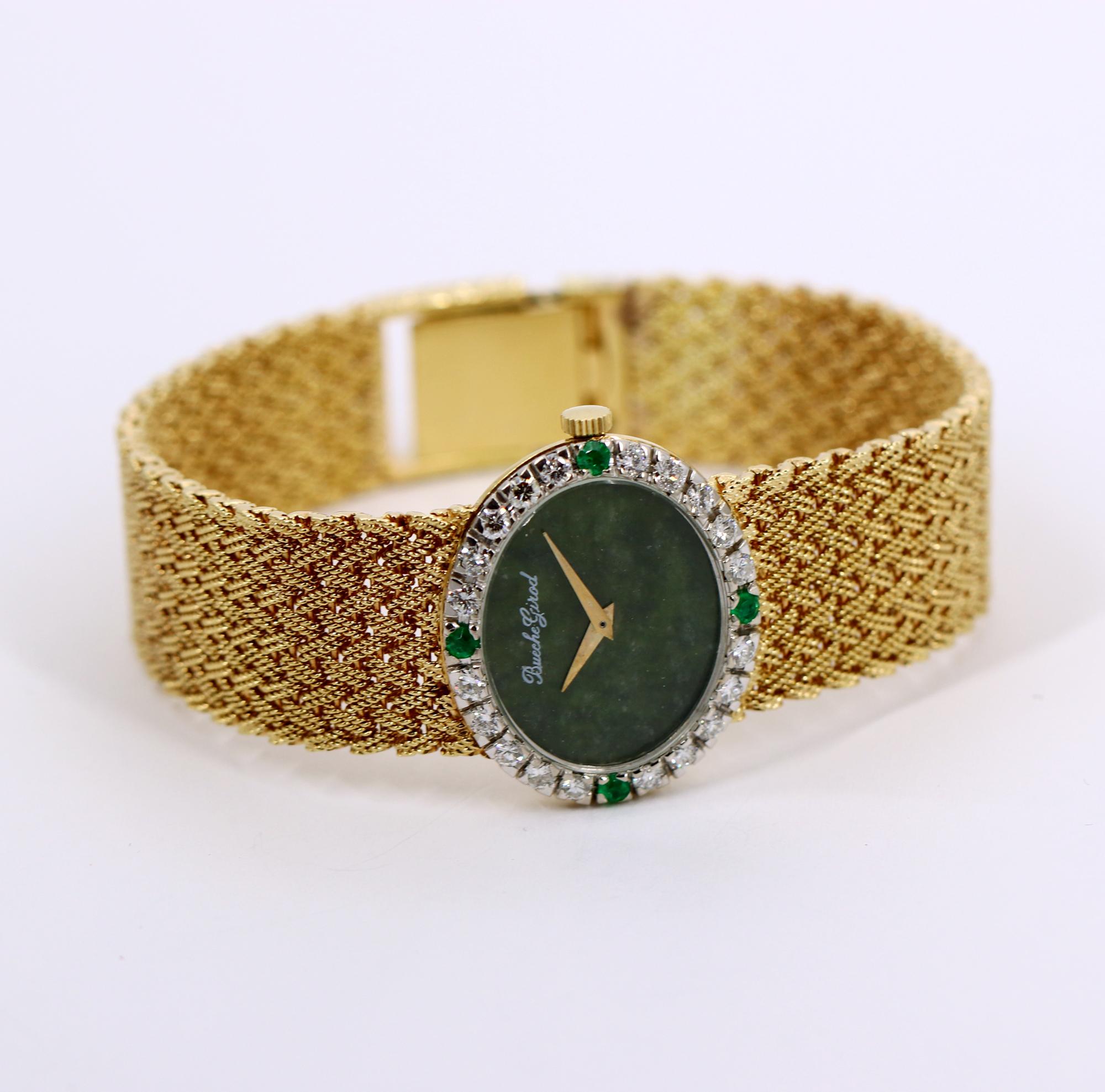 Ladies Gold Beuche Girod Watch with Diamond and Emerald Bezel and Jade Dial 1