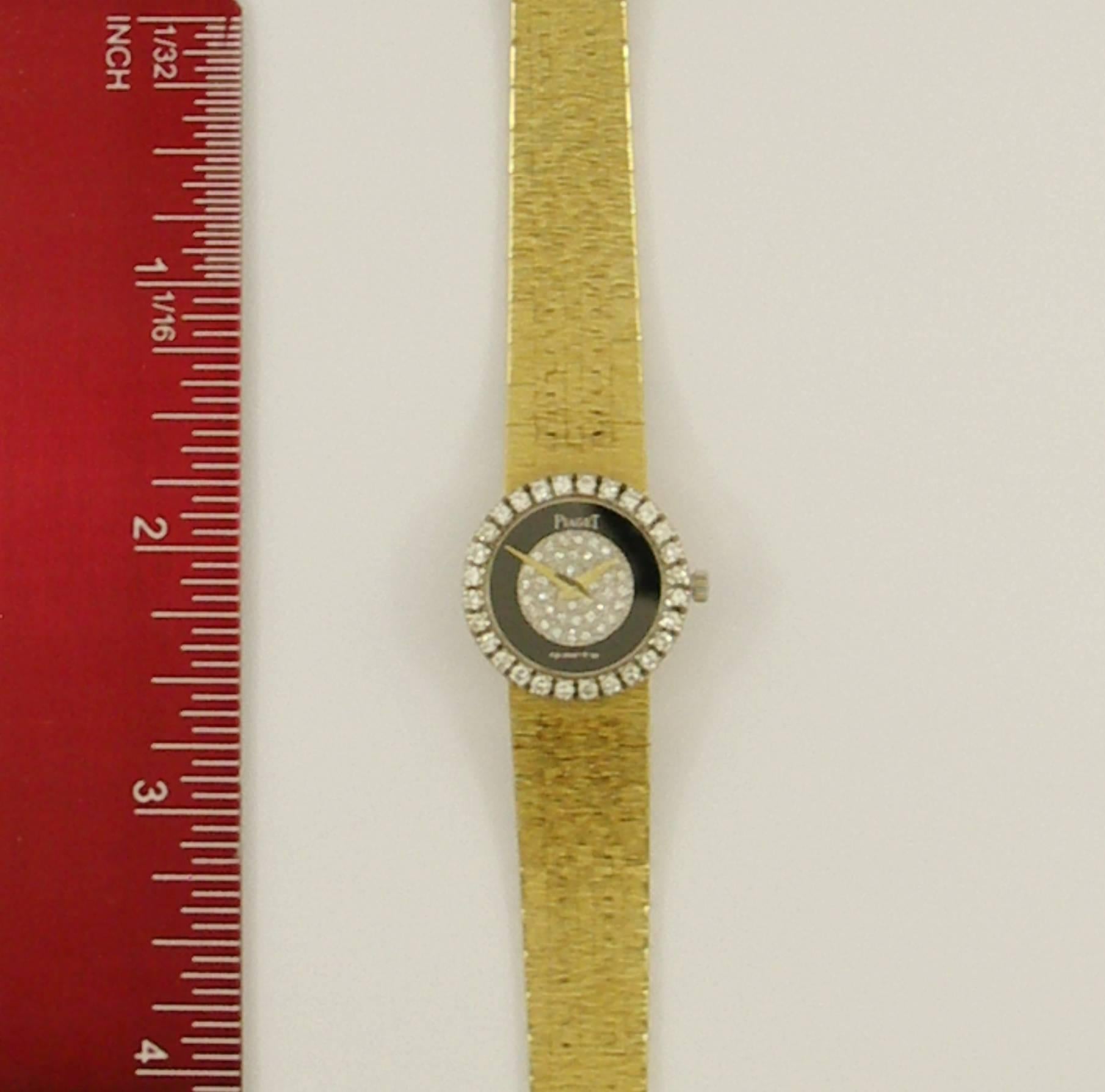 Piaget Ladies Yellow Gold Diamond Dial and Bezel Onyx quartz Wristwatch 2