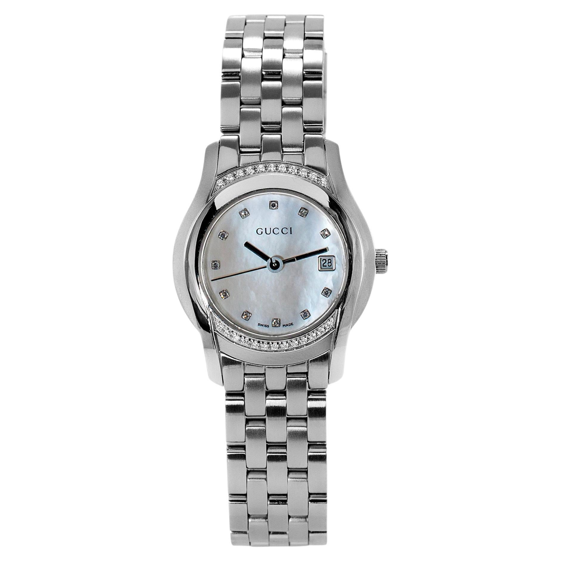 Montre Femme Gucci 24MM 5500L Diamants Acier inoxydable Nacre