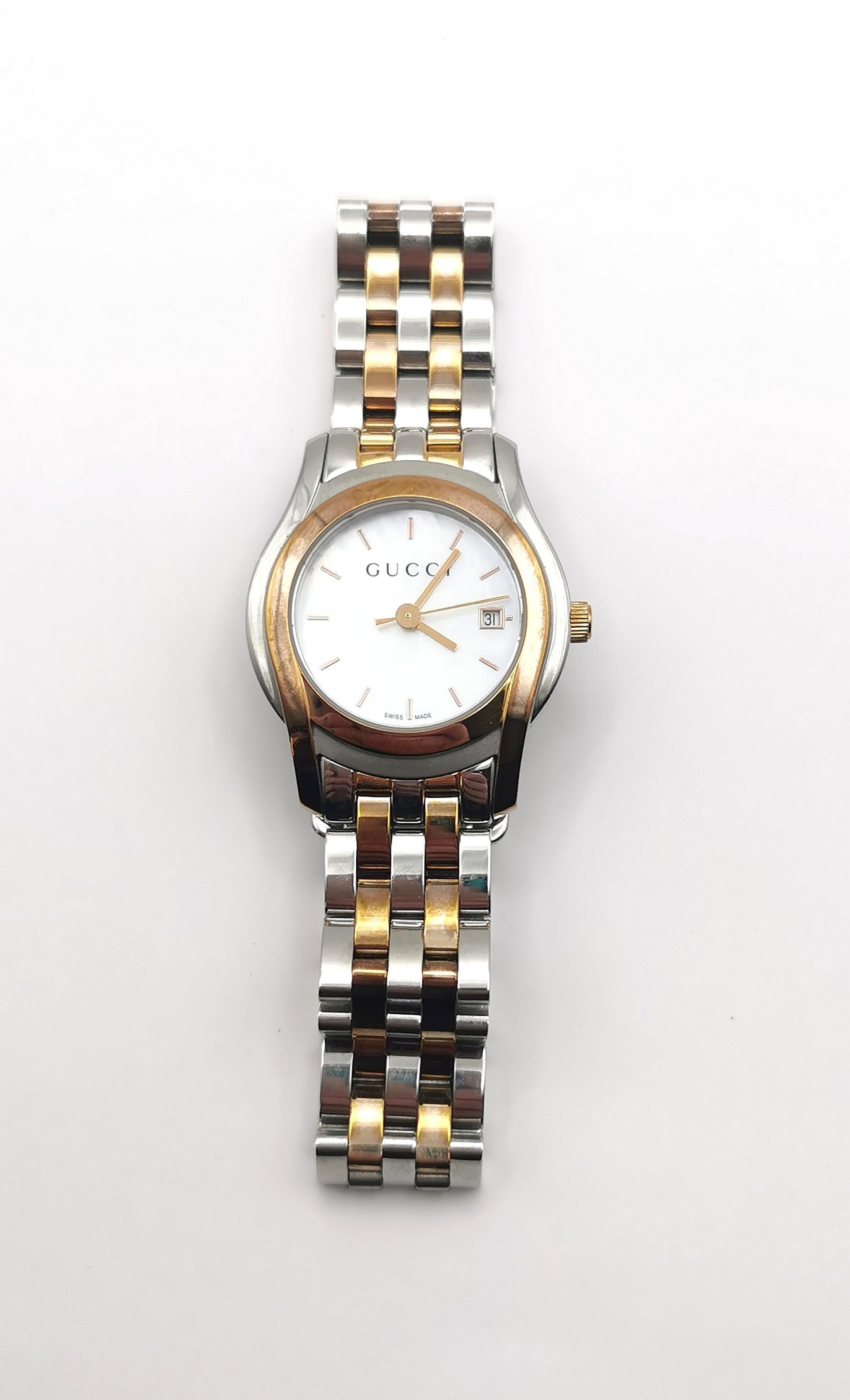 Ladies Gucci 5500L wristwatch, Stainless steel and Gold plated 7